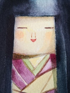Purple Kokeshi Doll, Painting, Watercolor on Watercolor Paper