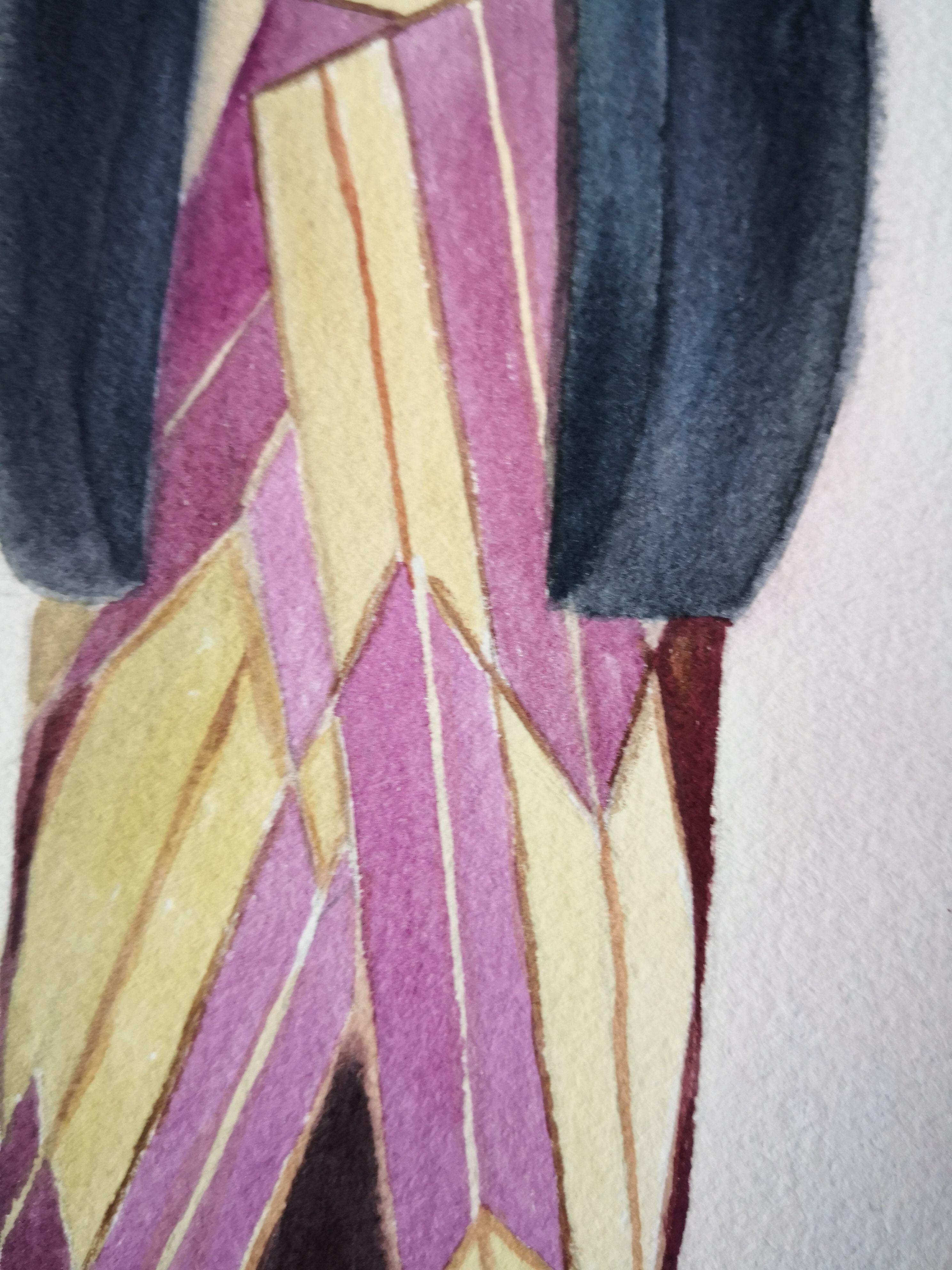 Purple Kokeshi Doll, Painting, Watercolor on Watercolor Paper For Sale 2