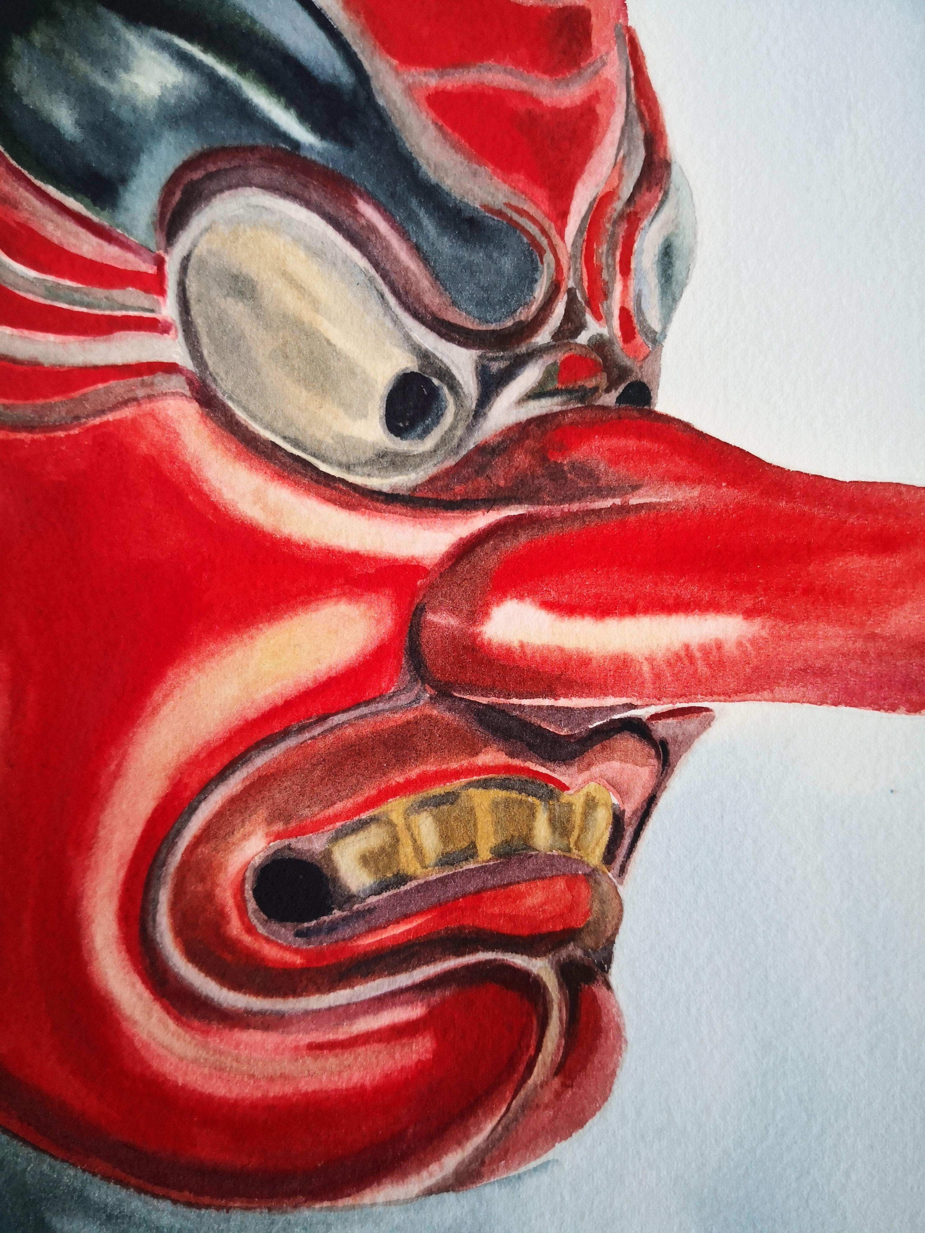 Red Mask, Painting, Watercolor on Paper For Sale 2