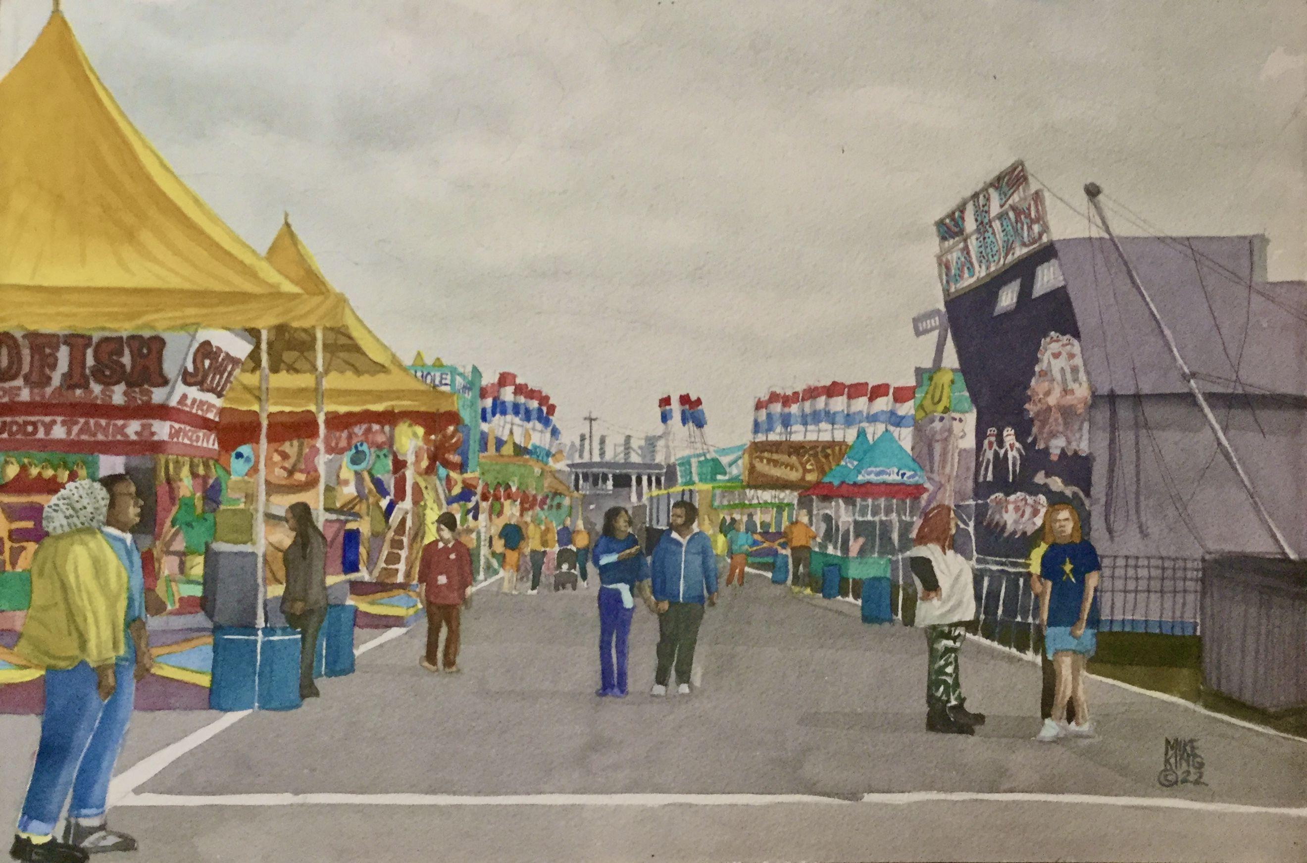 Midway at the Florida State Fair, Painting, Watercolor on Watercolor Paper - Art by Mike King