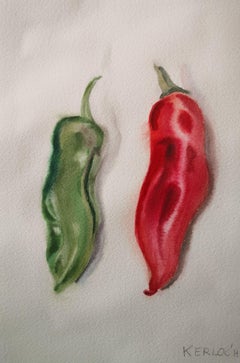 Green and Red Peppers, Painting, Watercolor on Paper