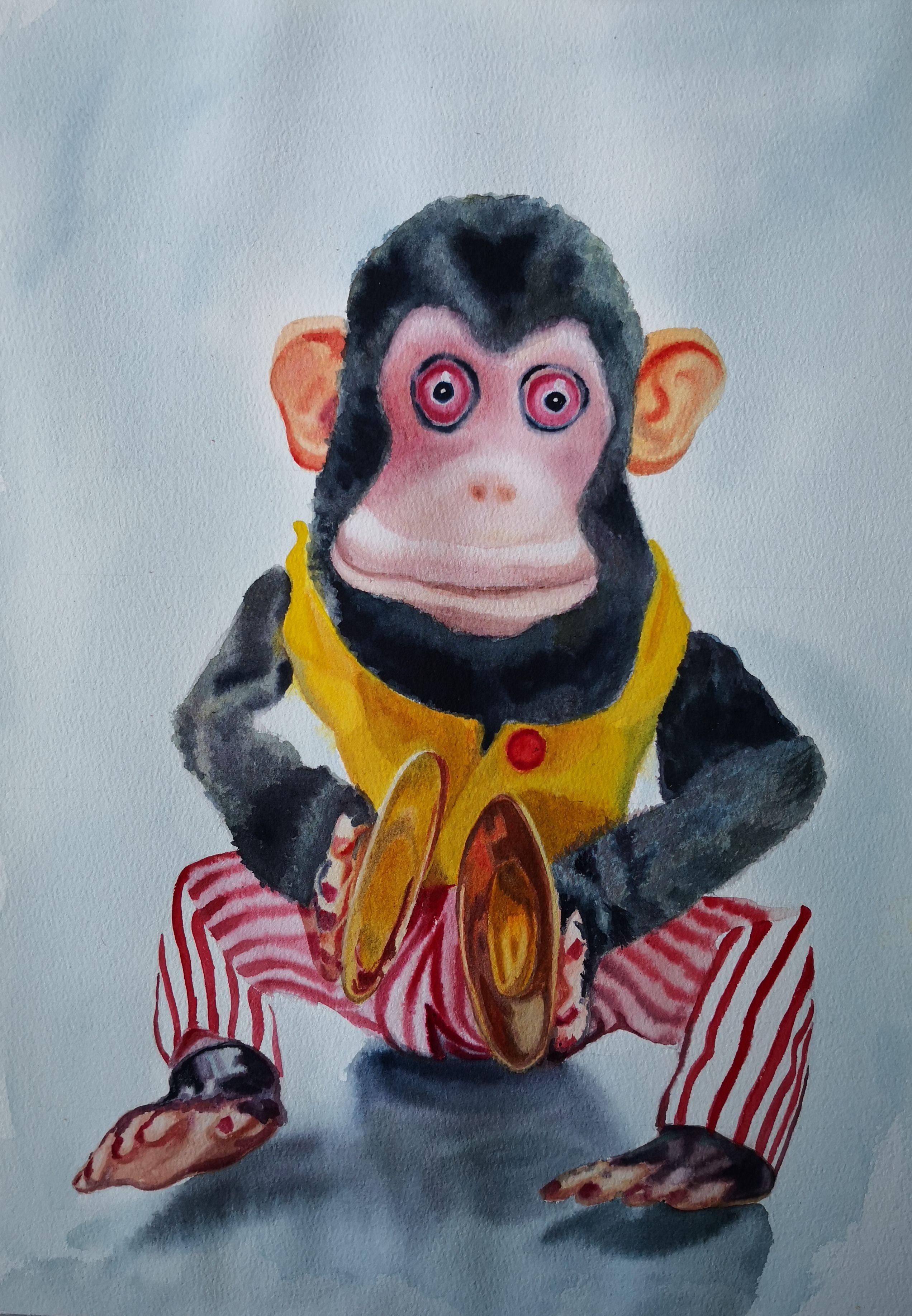 Monkey Toy, Painting, Watercolor on Paper - Art by Anyck Alvarez Kerloch