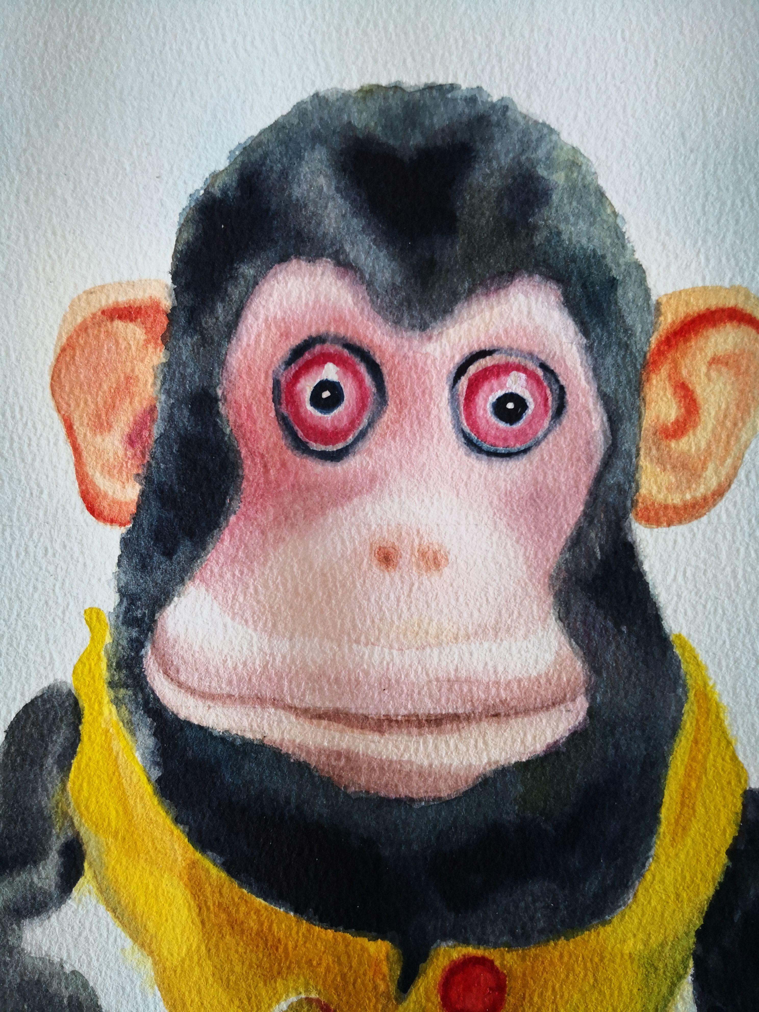 Monkey Toy, Painting, Watercolor on Paper For Sale 1