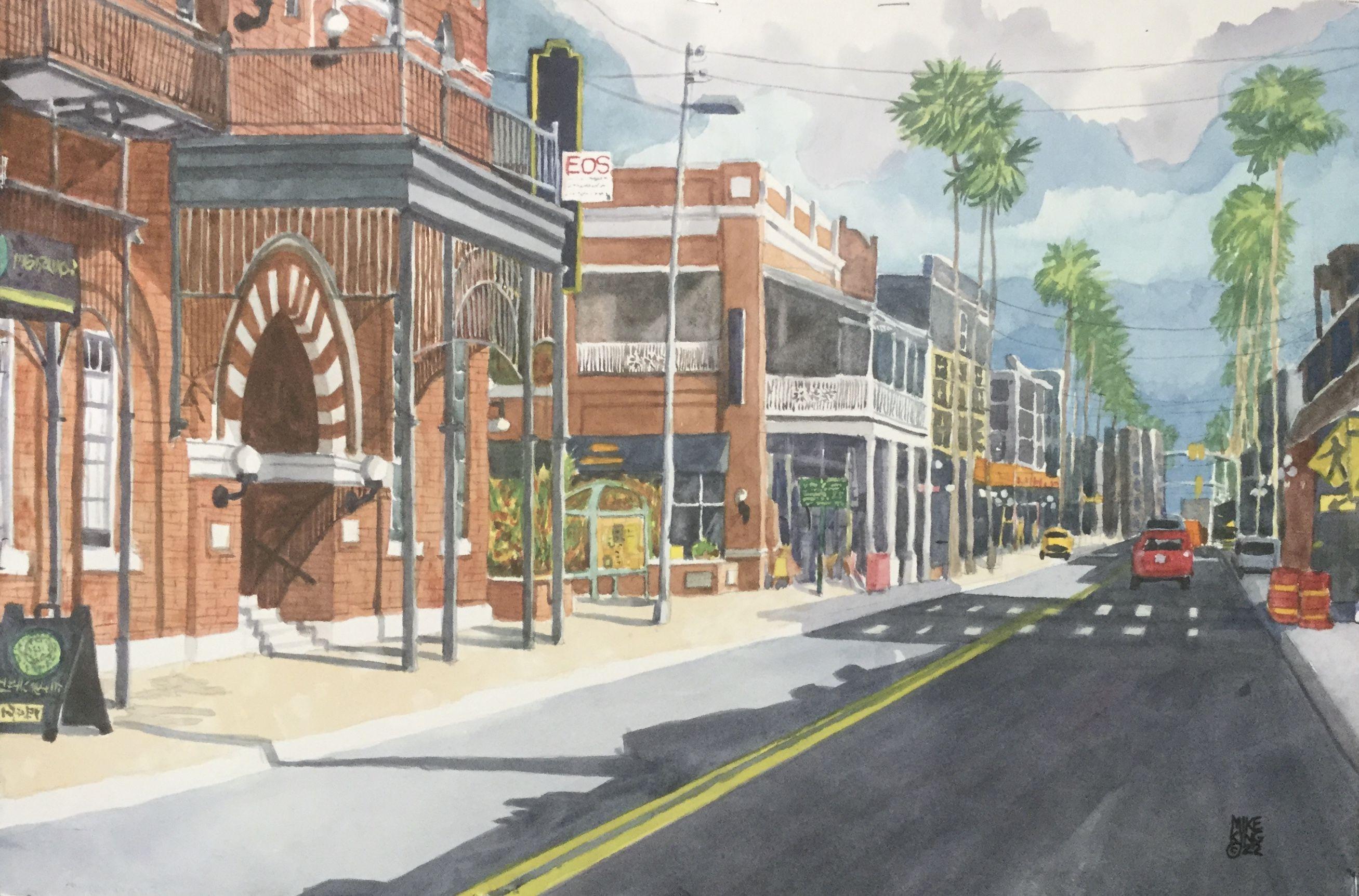 Sunday Morning 7th Ave. Ybor City, Tampa, Painting, Watercolor on Paper - Art by Mike King