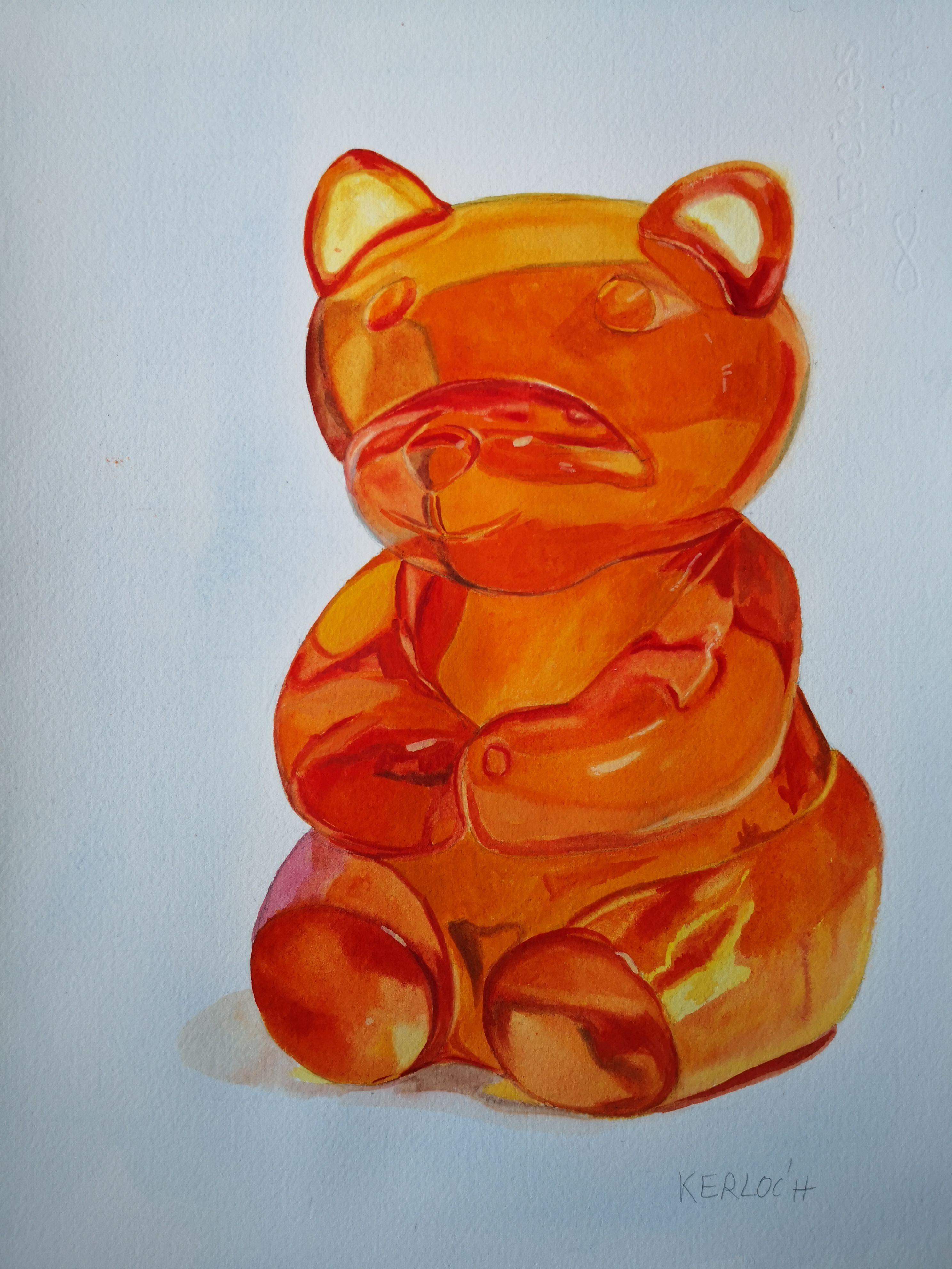 Orange Gummy Bear, Painting, Watercolor on Paper - Art by Anyck Alvarez Kerloch