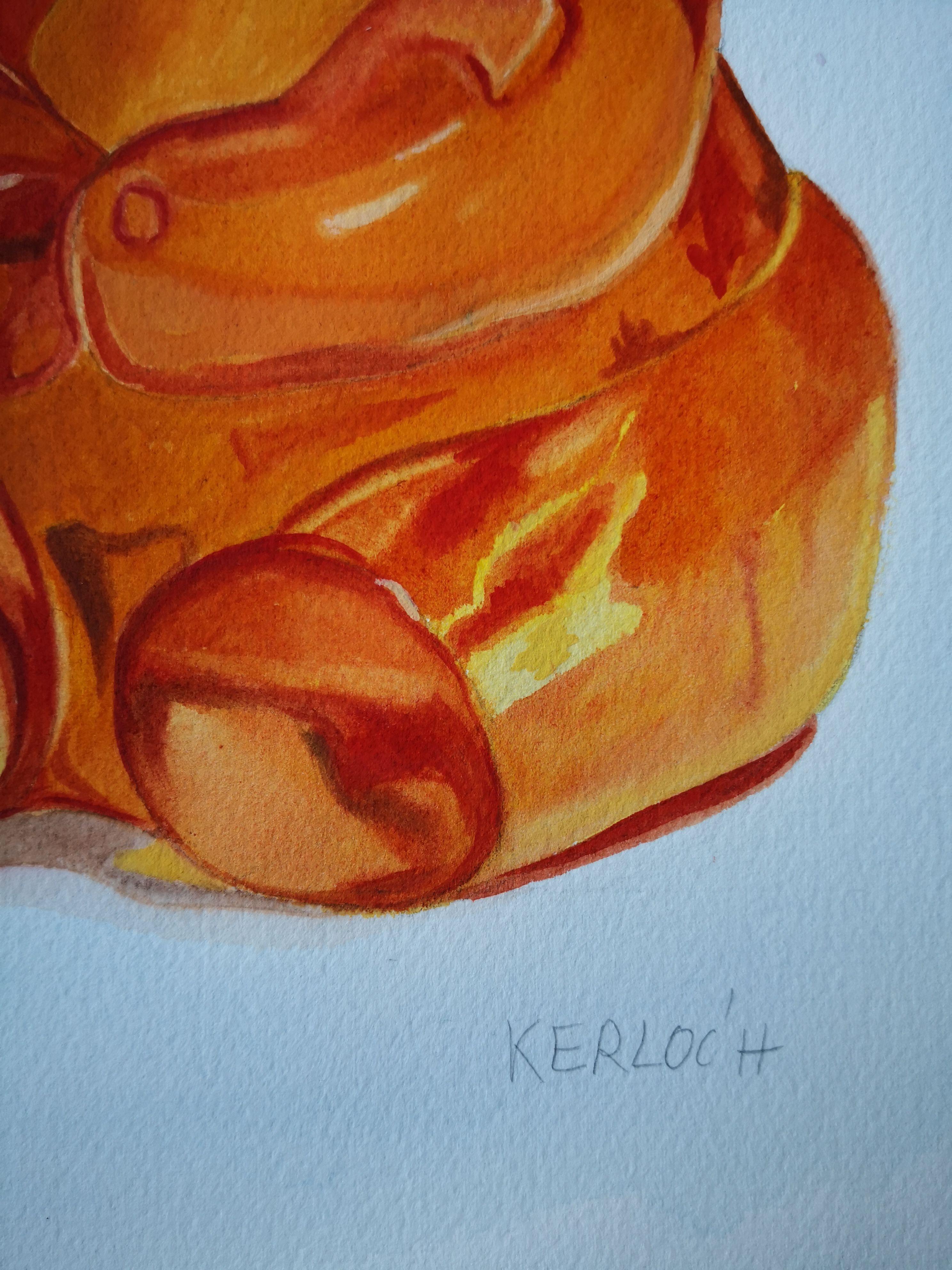 Orange Gummy Bear, Painting, Watercolor on Paper For Sale 1