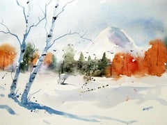 Bois d'hiver, peinture, aquarelle sur papier aquarelle