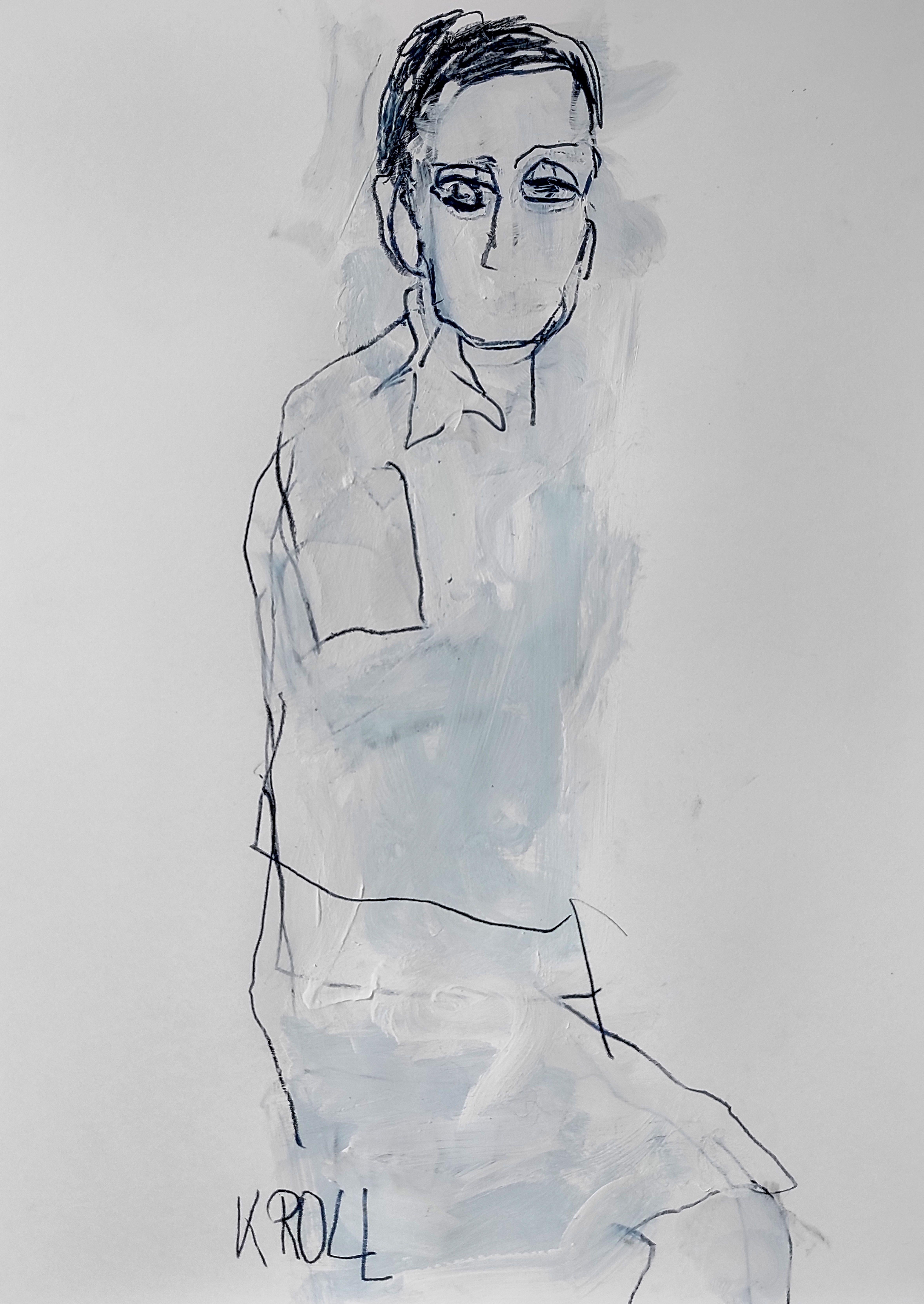 Frau #17, Zeichnung, Bleistift/Colorierter Bleistift auf Papier – Art von Barbara Kroll