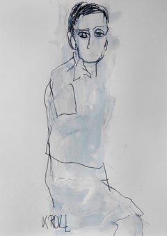 Femme n° 17, dessinant au crayon/crayon coloré sur papier