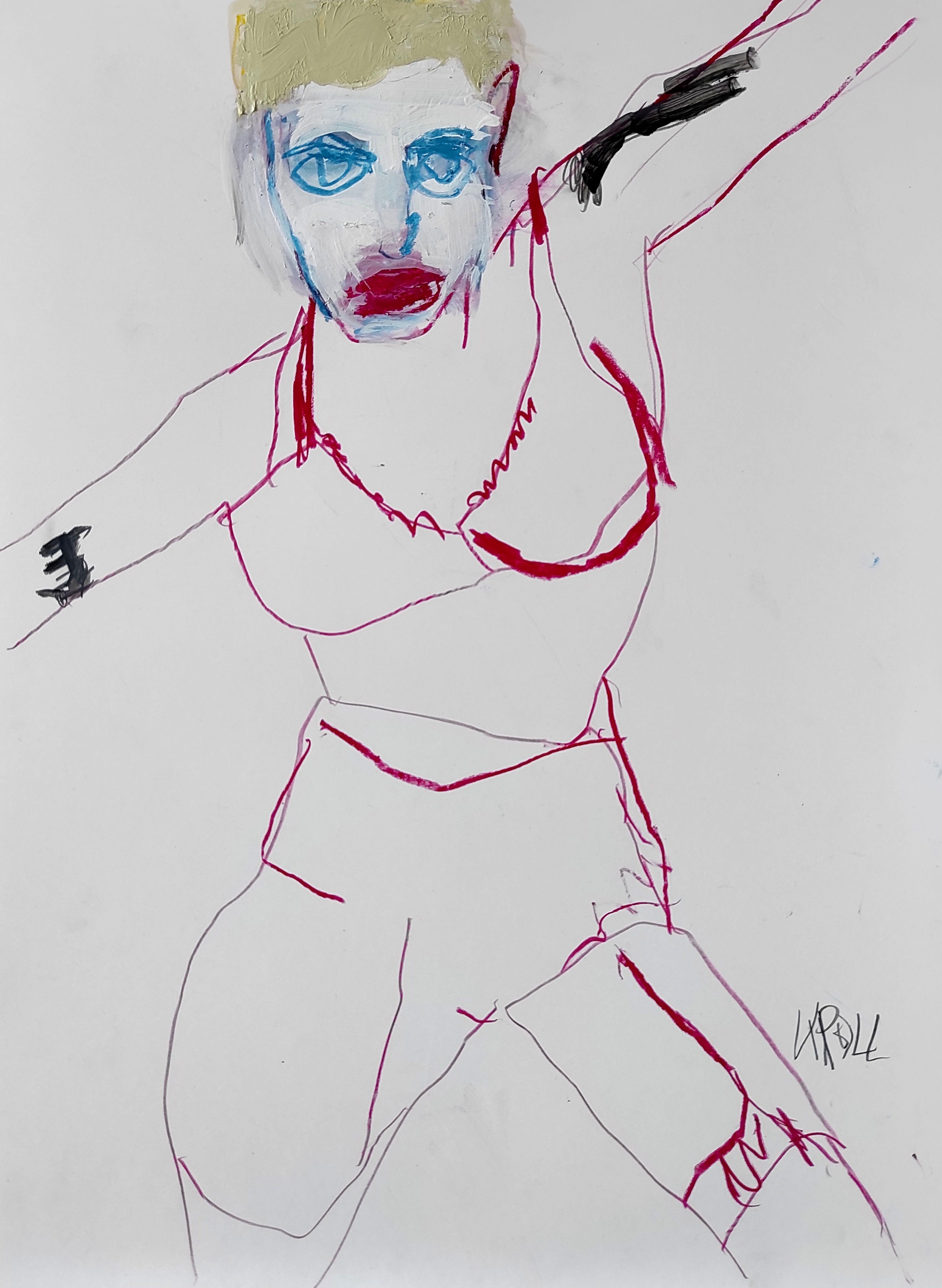 Girlfriend II, dessin, crayon/crayon coloré sur papier - Art de Barbara Kroll