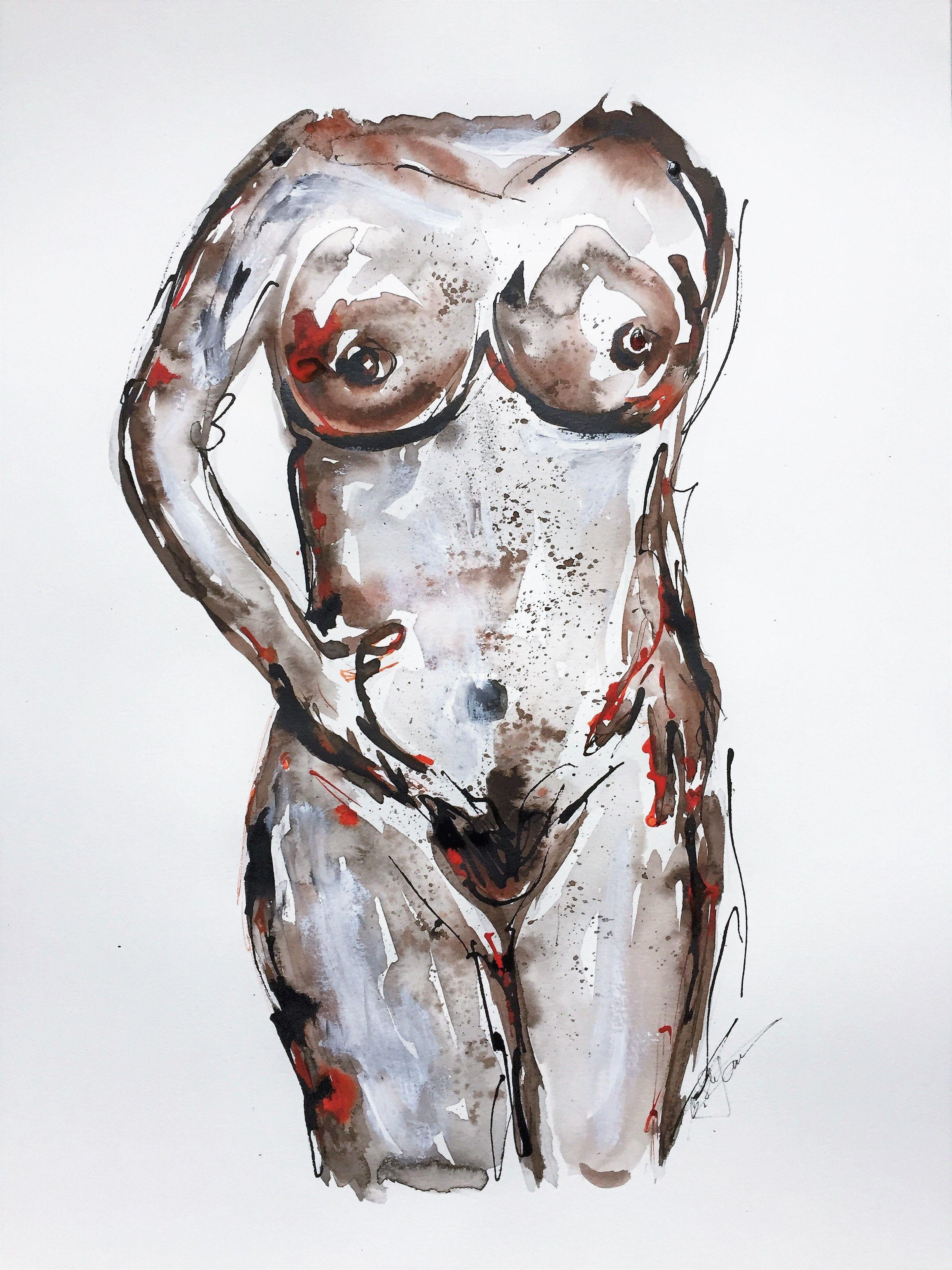 Nude, Drawing, Pen & Ink on Paper - Art by Cristina Stefan