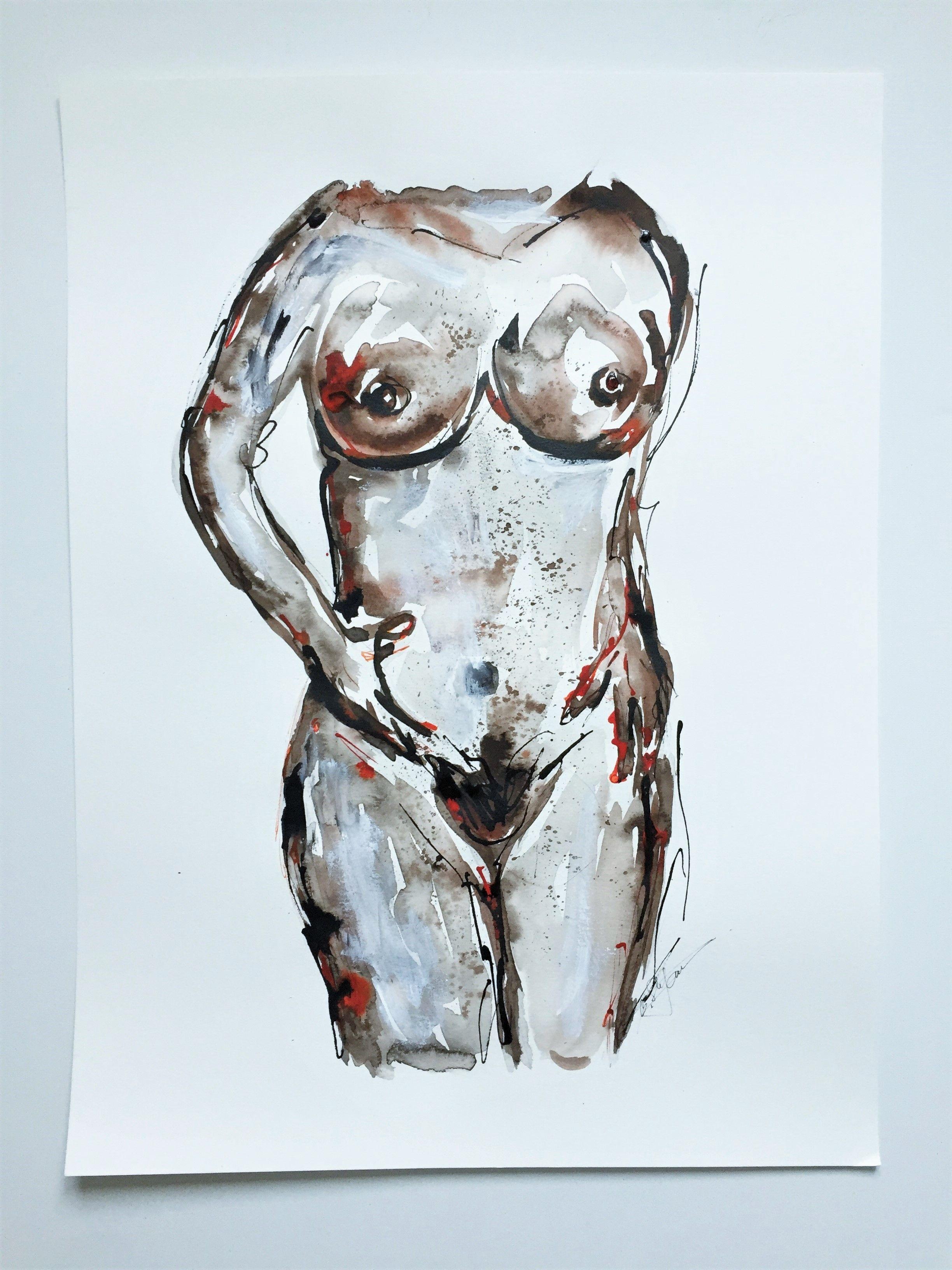 Nude, Drawing, Pen & Ink on Paper - Contemporary Art by Cristina Stefan