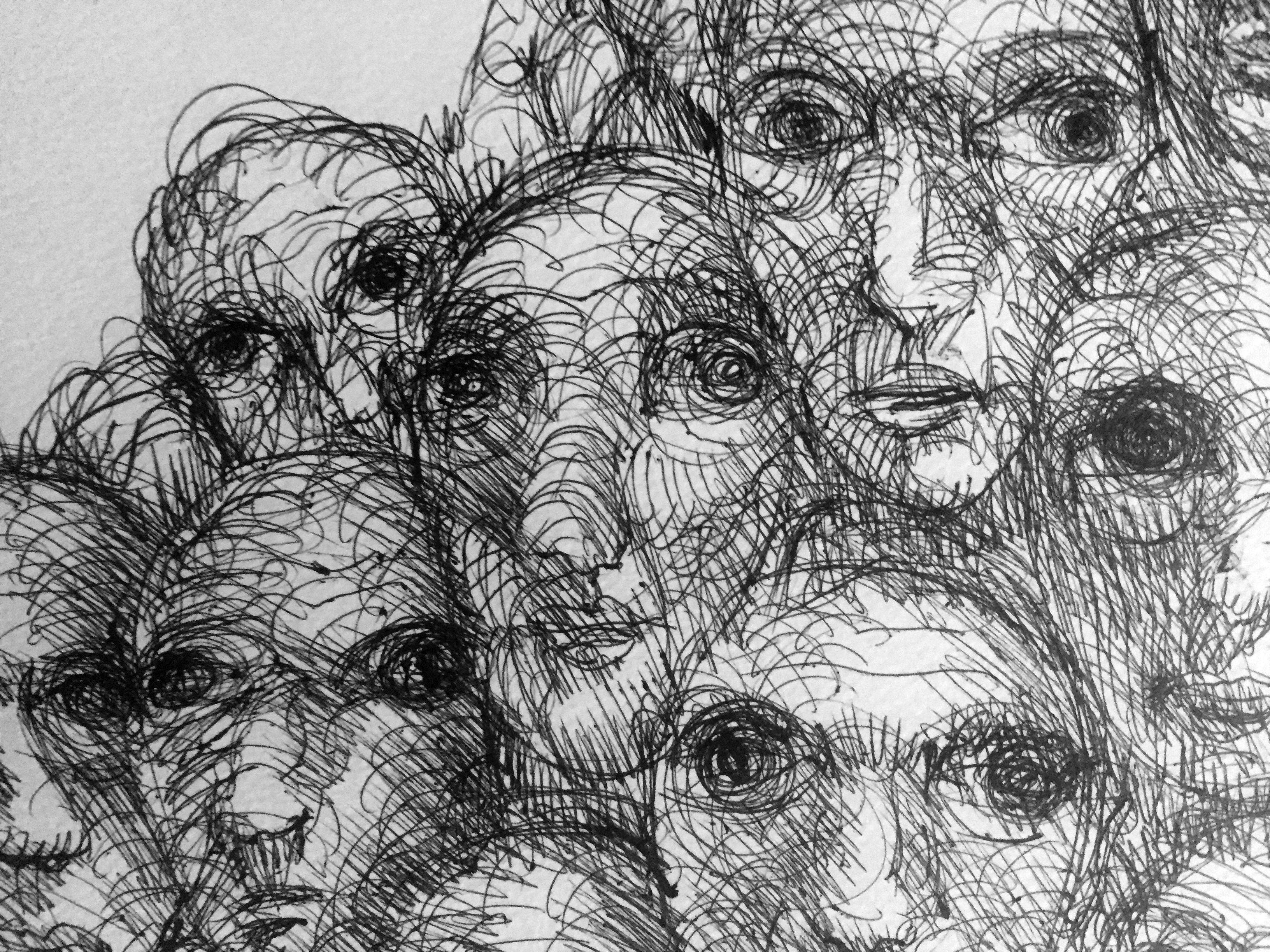 they watch, Drawing, Pen & Ink on Watercolor Paper - Contemporary Art by Edward Zelinsky