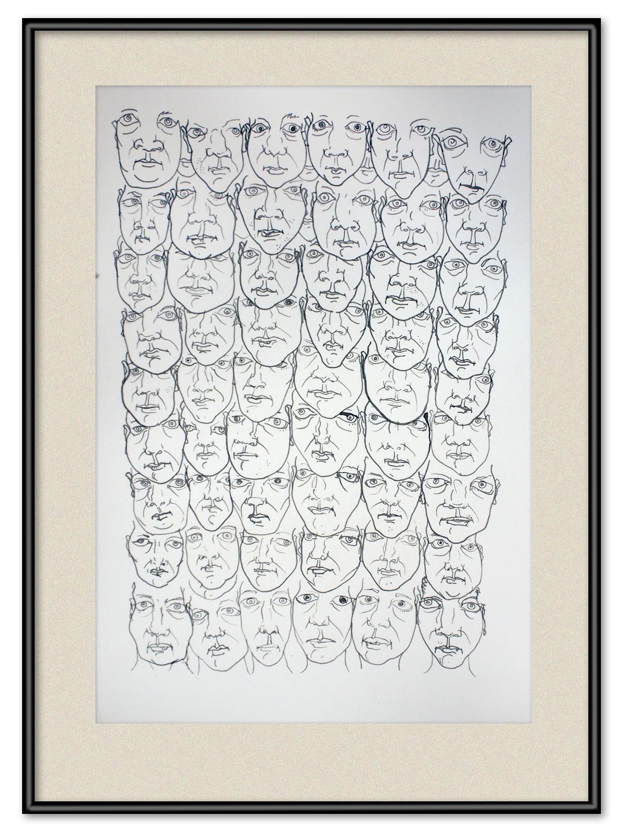 FACES #3, Drawing, Pen & Ink on Watercolor Paper - Contemporary Art by Edward Zelinsky