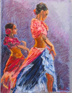 Silhouettes. Martha and Maria, dessinant, pastels sur papier