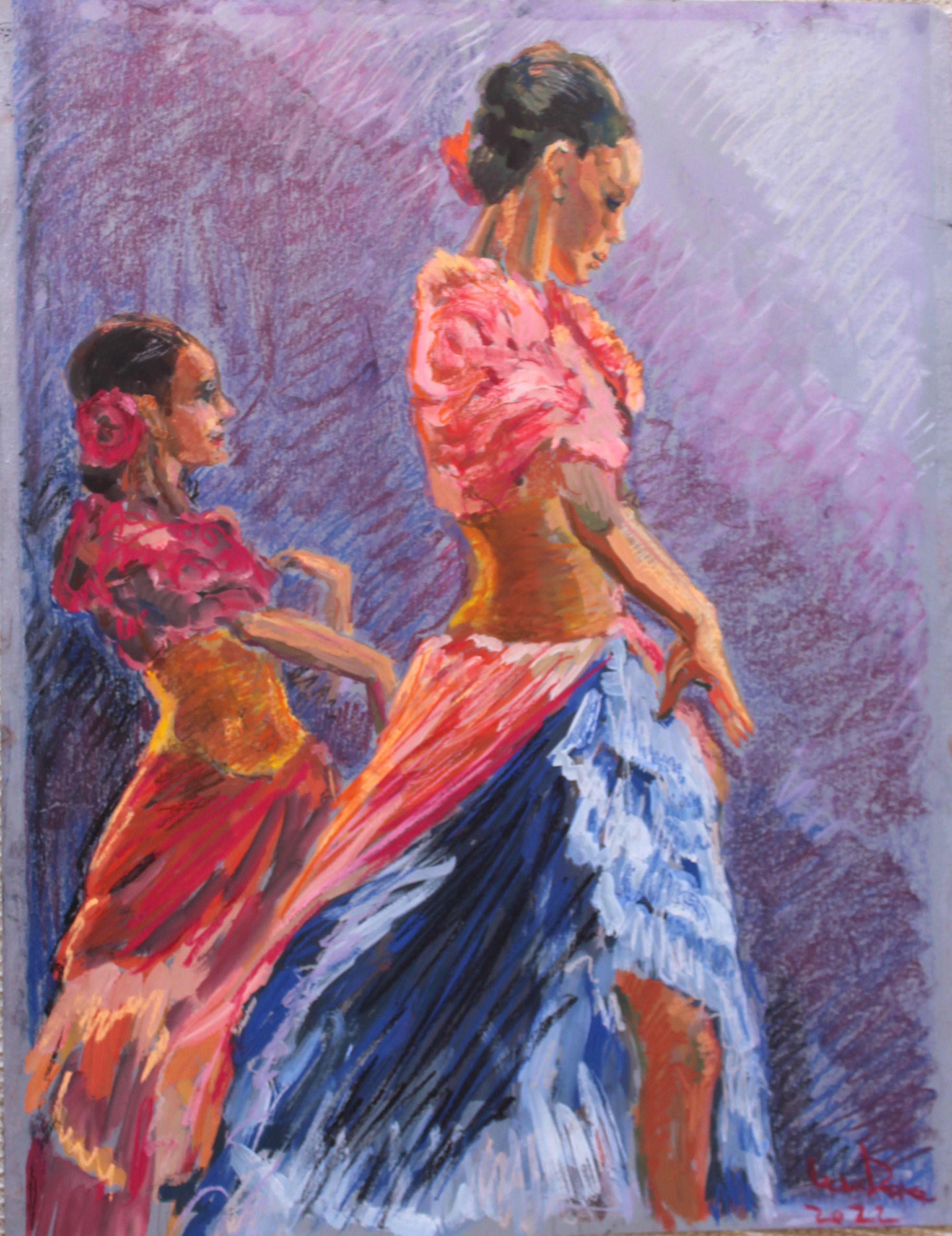 Silhouettes. Martha and Maria, Drawing, Pastels on Paper - Impressionist Art by Elena Done