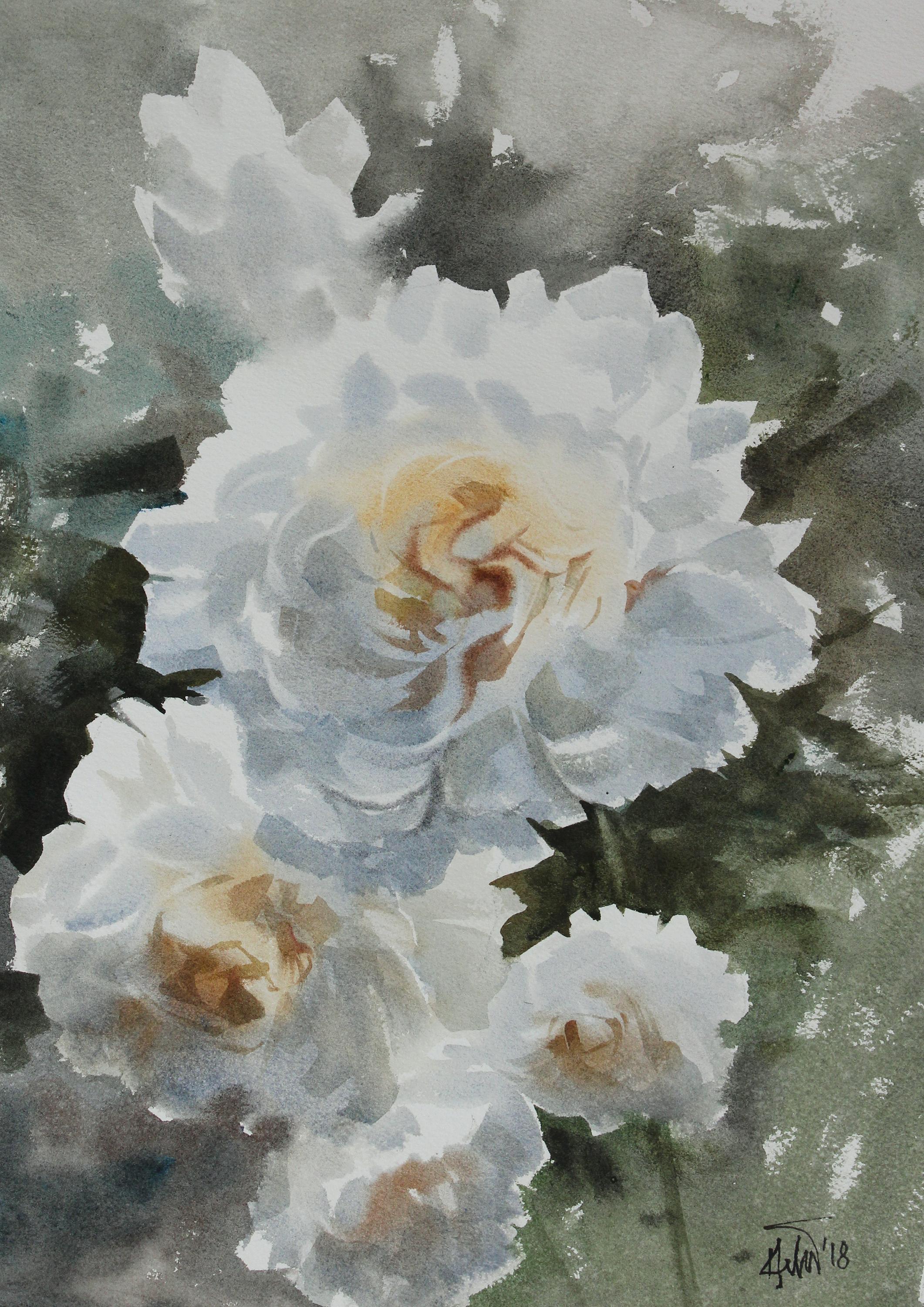 Peony_01, Painting, Watercolor on Watercolor Paper - Art by Helal Uddin