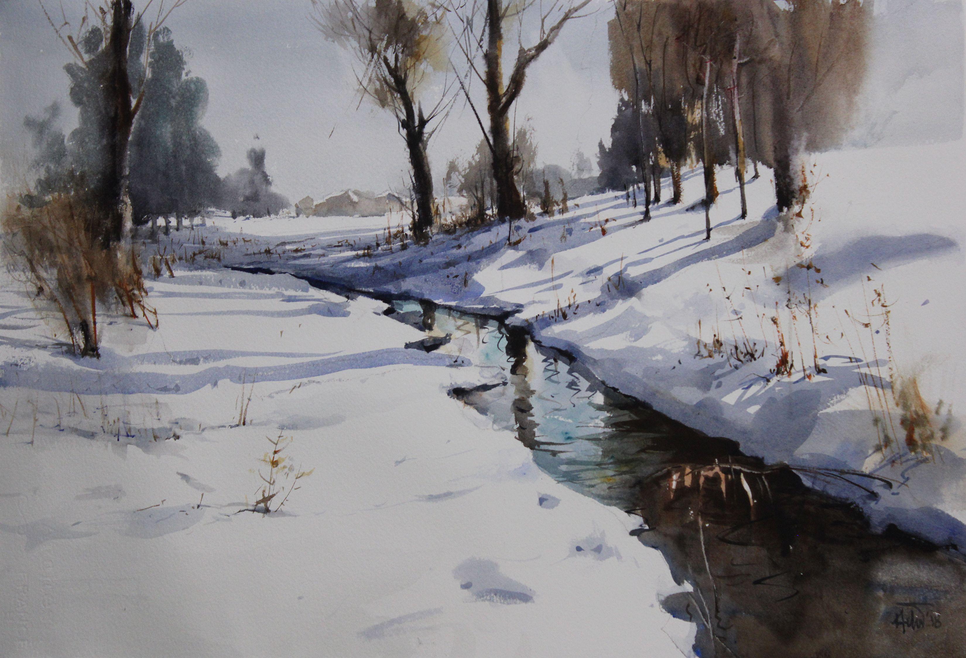 Winter_2018, Painting, Watercolor on Paper - Art by Helal Uddin