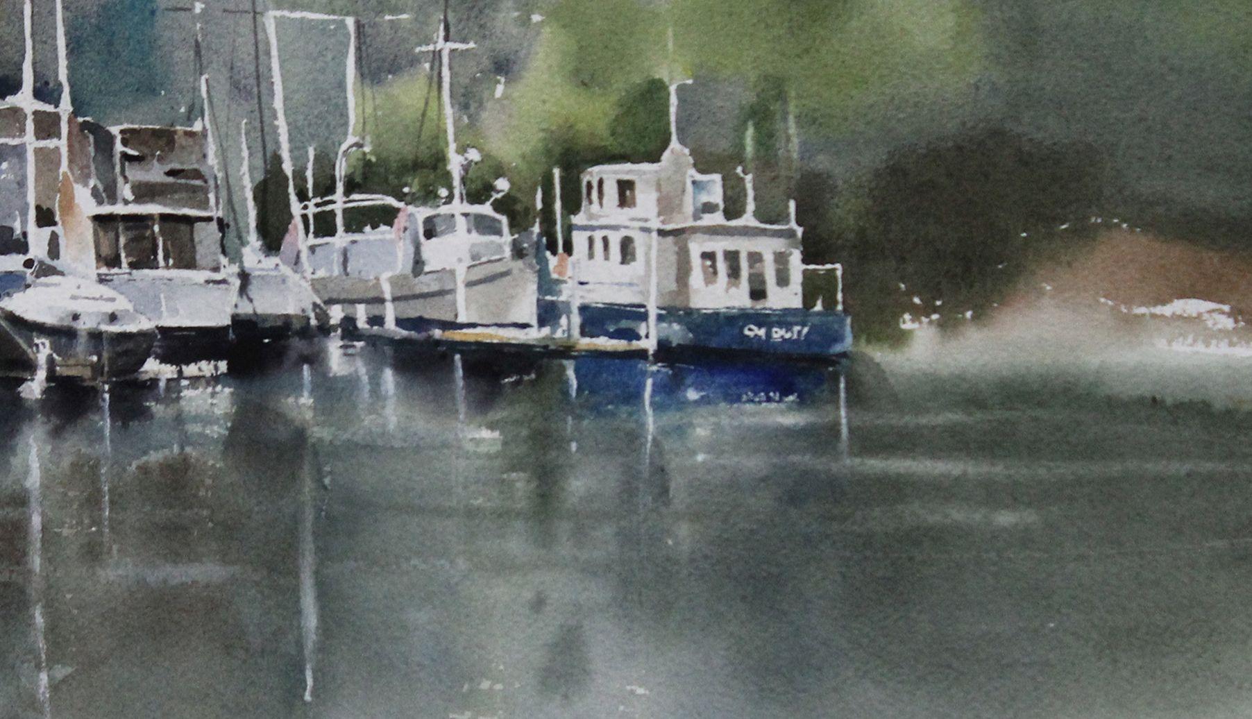 Lake_001, Painting, Watercolor on Paper - Impressionist Art by Helal Uddin