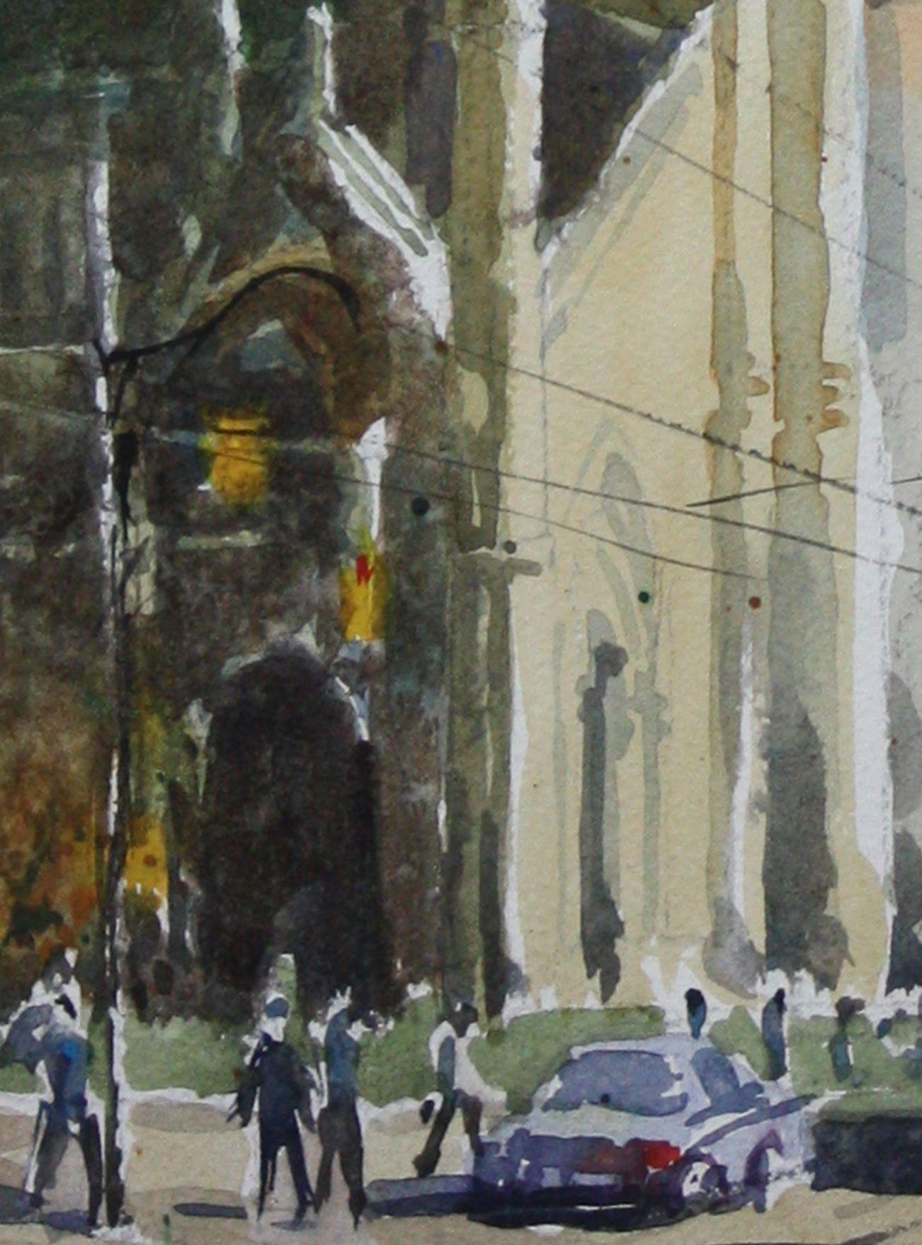 Urban_03_CA, Painting, Watercolor on Watercolor Paper - Impressionist Art by Helal Uddin