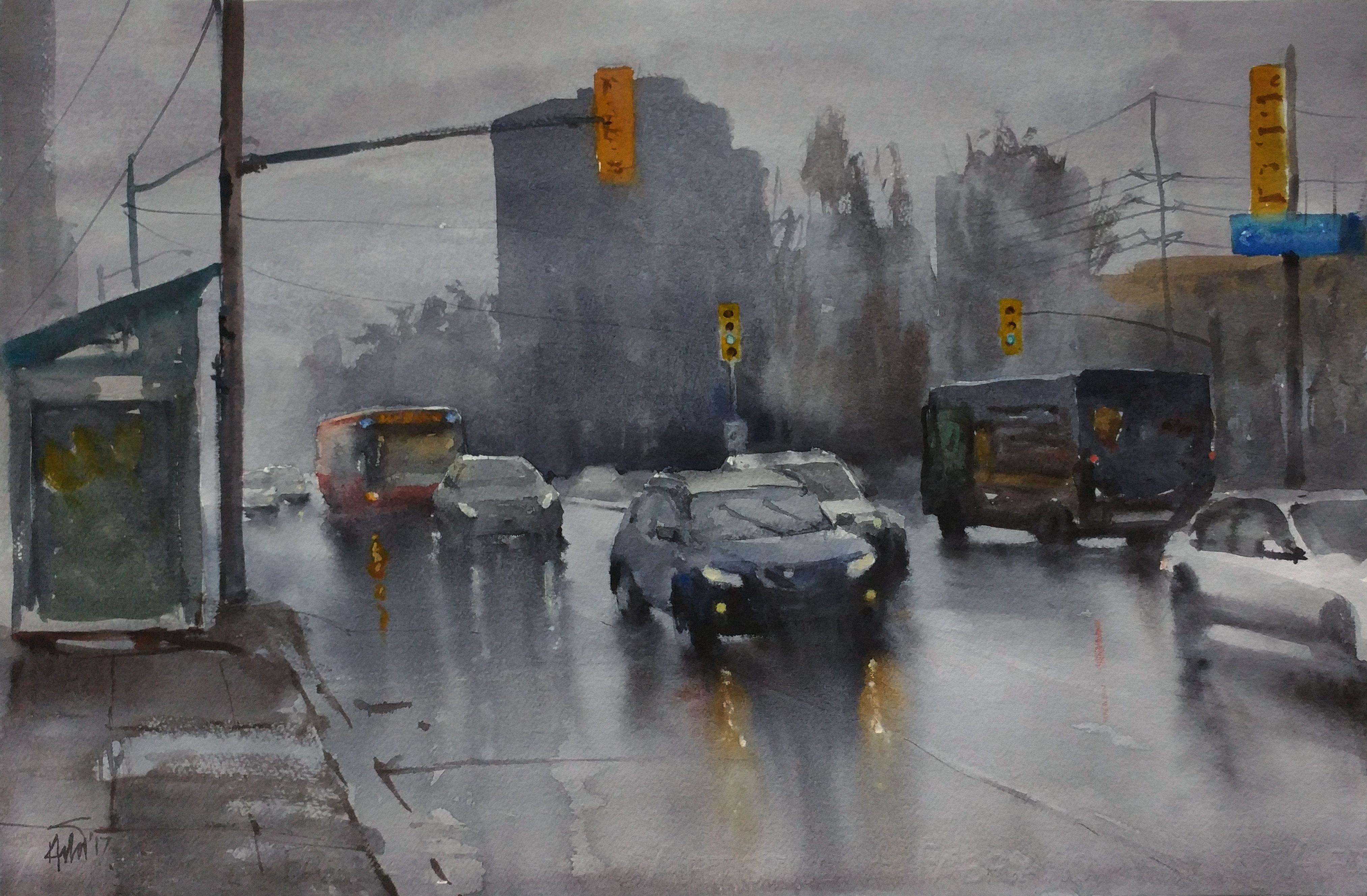 Nach dem Schneeschmelzen des Schnees, Canada_01, Gemälde, Aquarell auf Aquarellpapier – Art von Helal Uddin