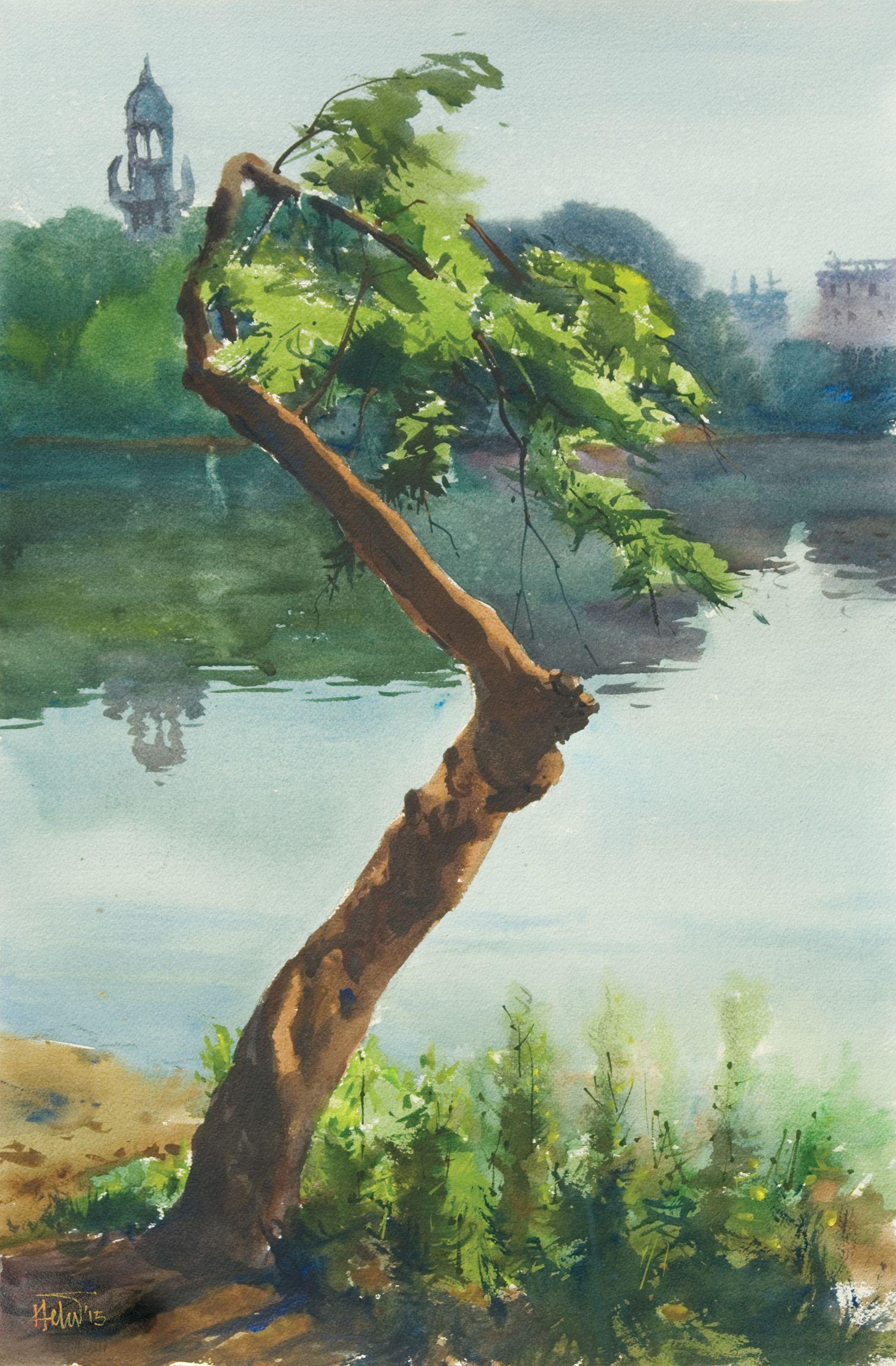 Dhanmondi Lake 04, Painting, Watercolor on Watercolor Paper - Art by Helal Uddin