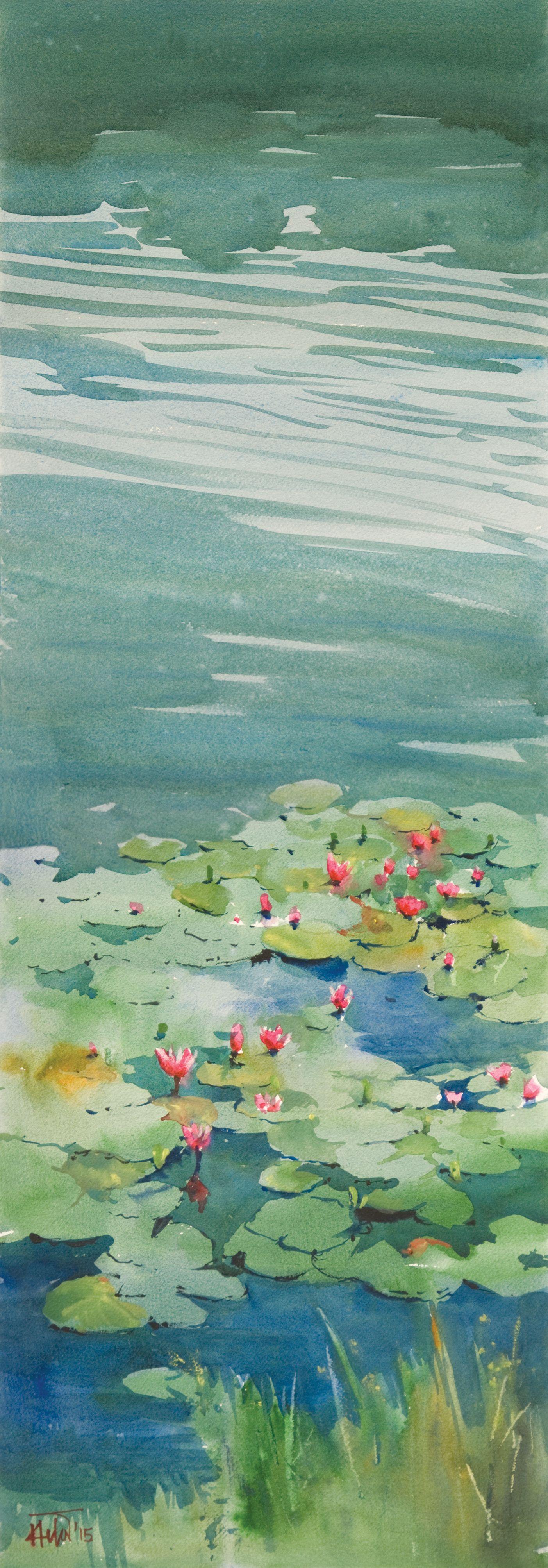 Water lily_02, Painting, Watercolor on Paper - Art by Helal Uddin