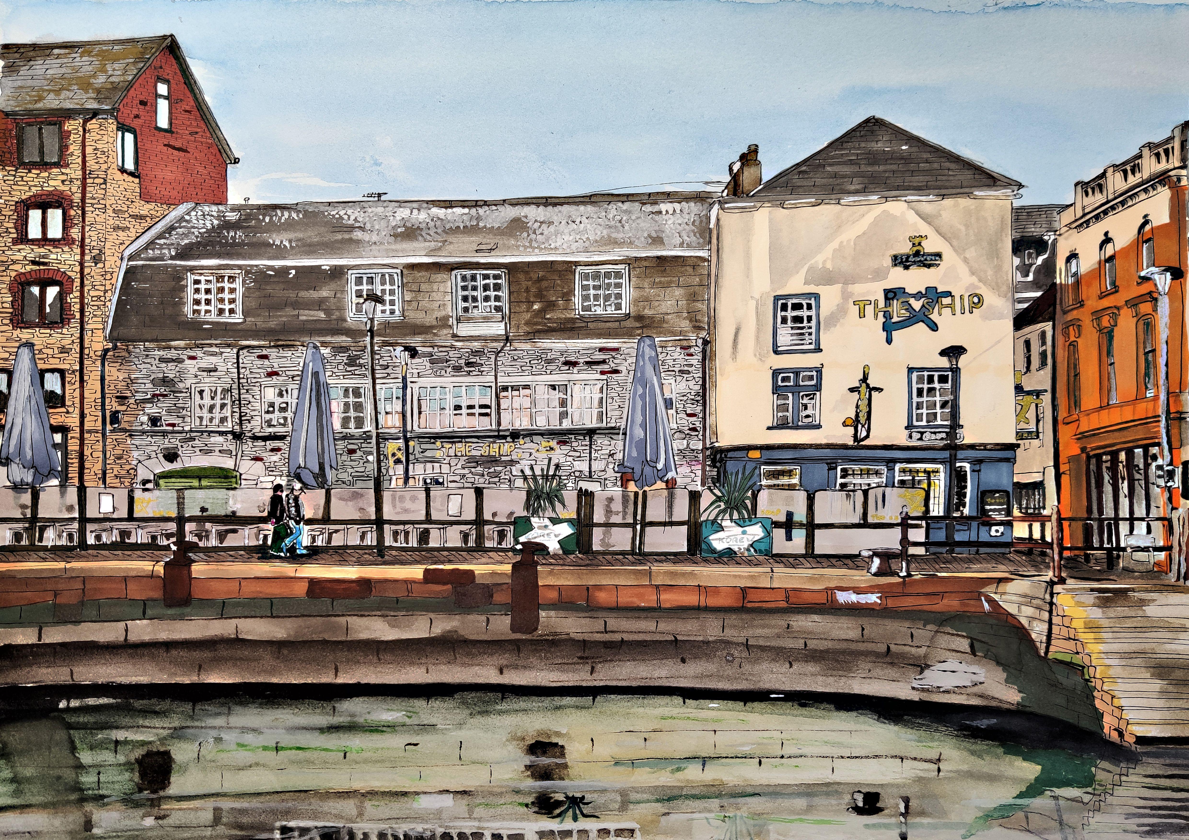 The Ship, Plymouth, Painting, Watercolor on Watercolor Paper - Art by James Presley