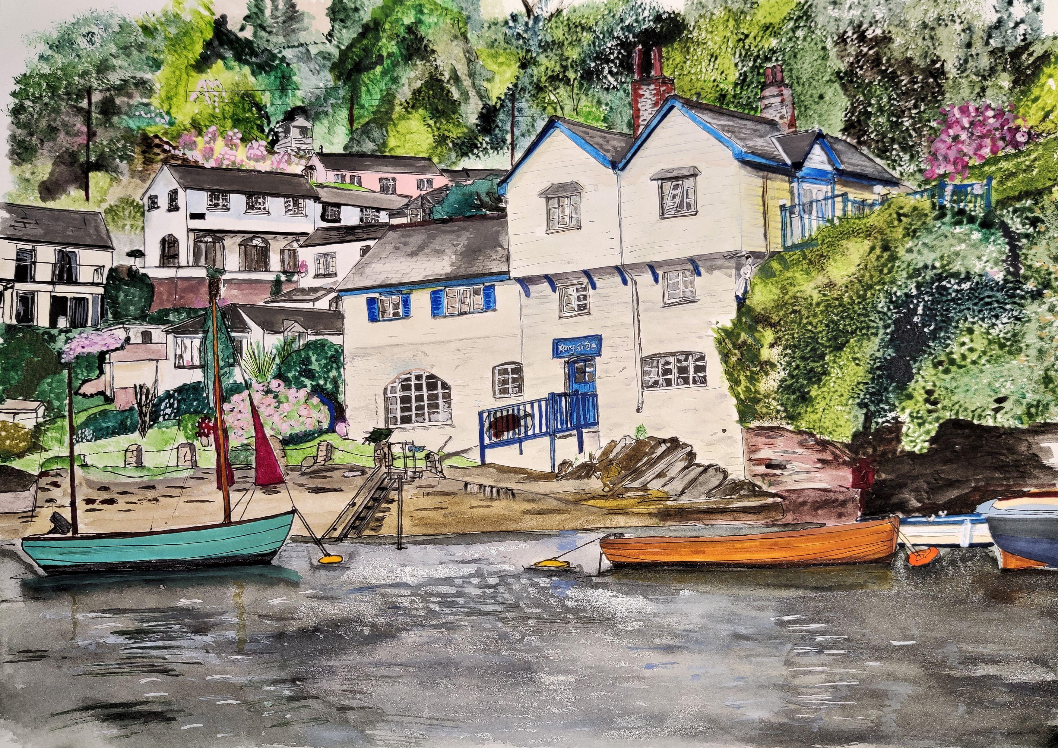 Ferryside, Boddinick, Cornwall, Painting, Watercolor on Watercolor Paper - Art by James Presley