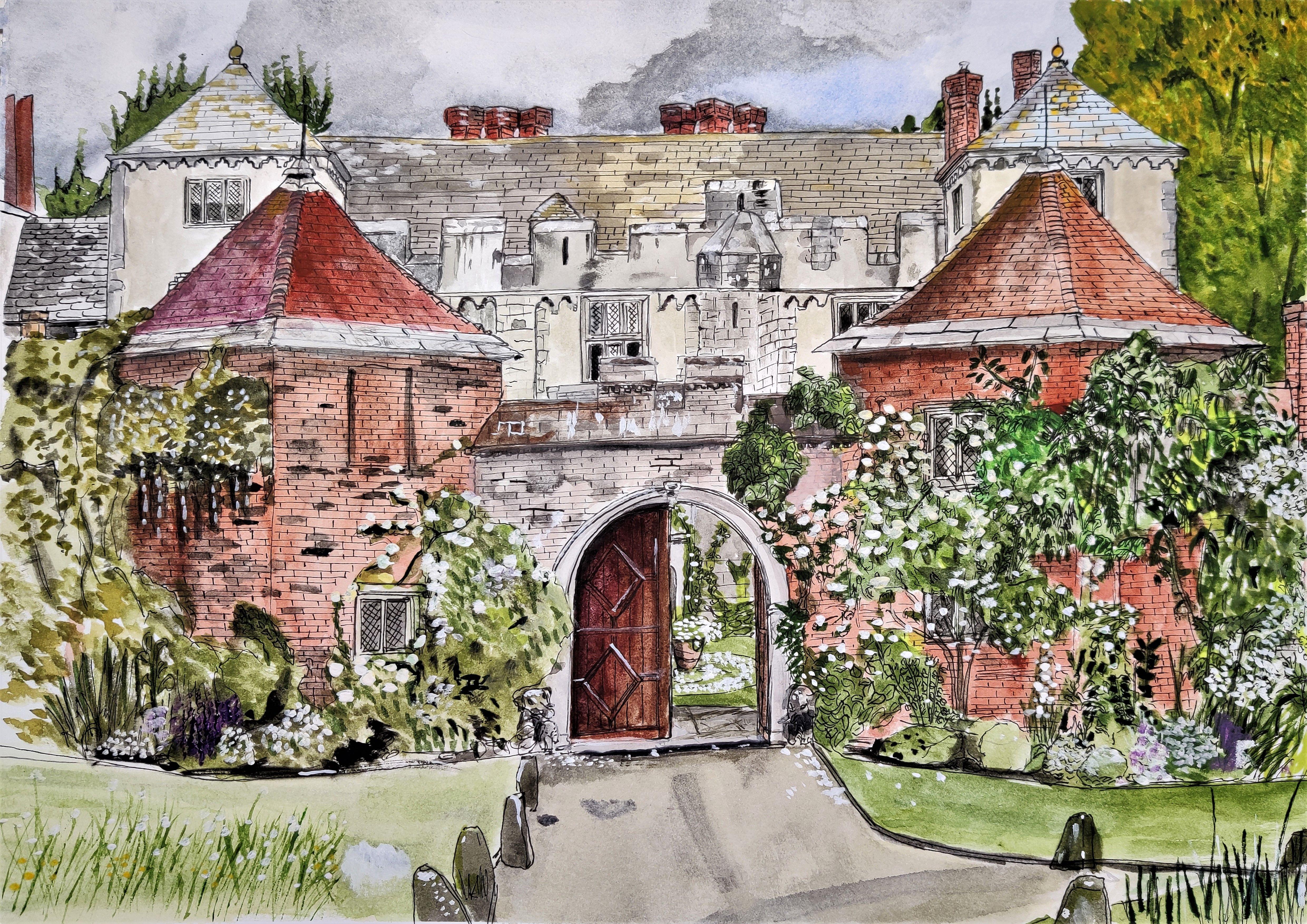 Manor de Cranborne, Dorset, peinture, aquarelle sur papier aquarelle - Art de James Presley