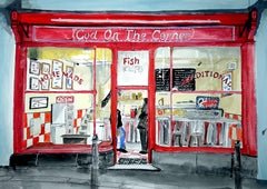 Falmouth Chippy, Cornwall, Painting, Watercolor on Watercolor Paper