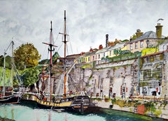 Peinture, aquarelle sur papier aquarelle de Charlestown Port, Cornouailles