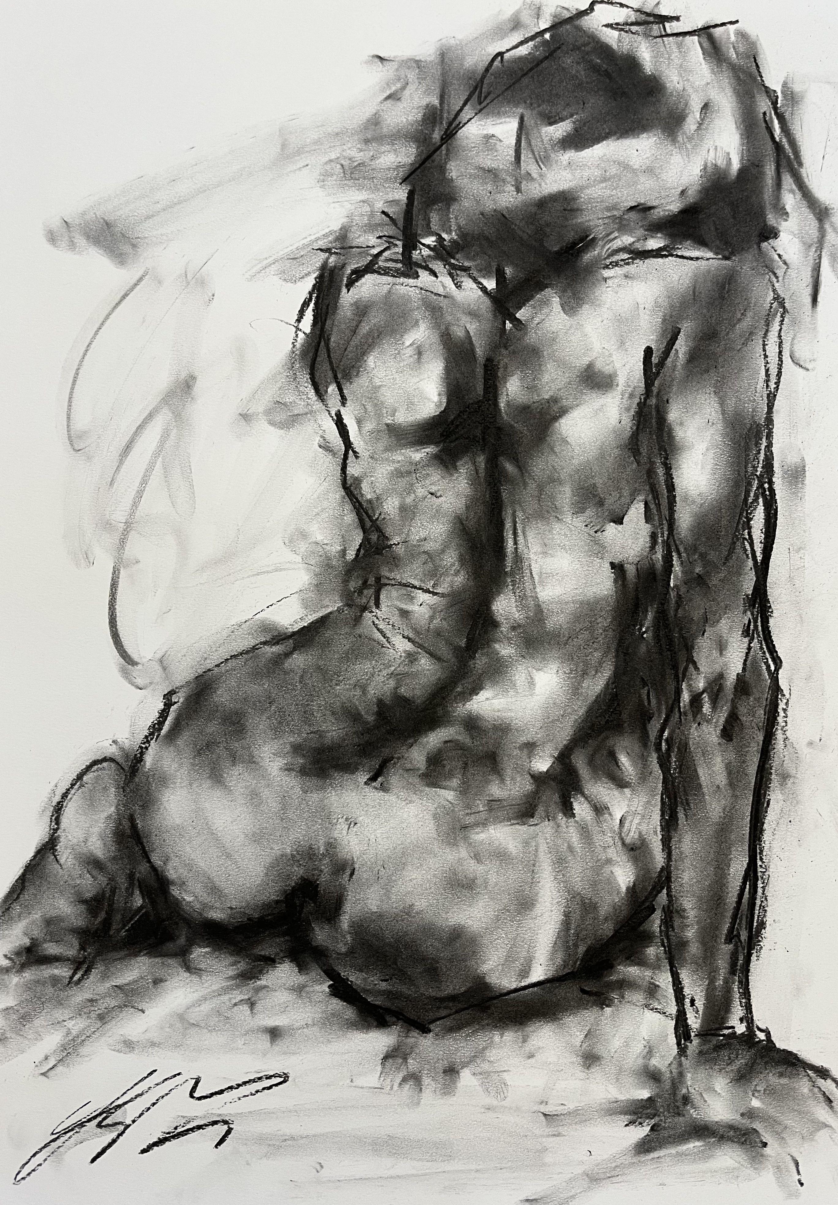 Situation, Drawing, Charcoal on Paper - Art by James Shipton