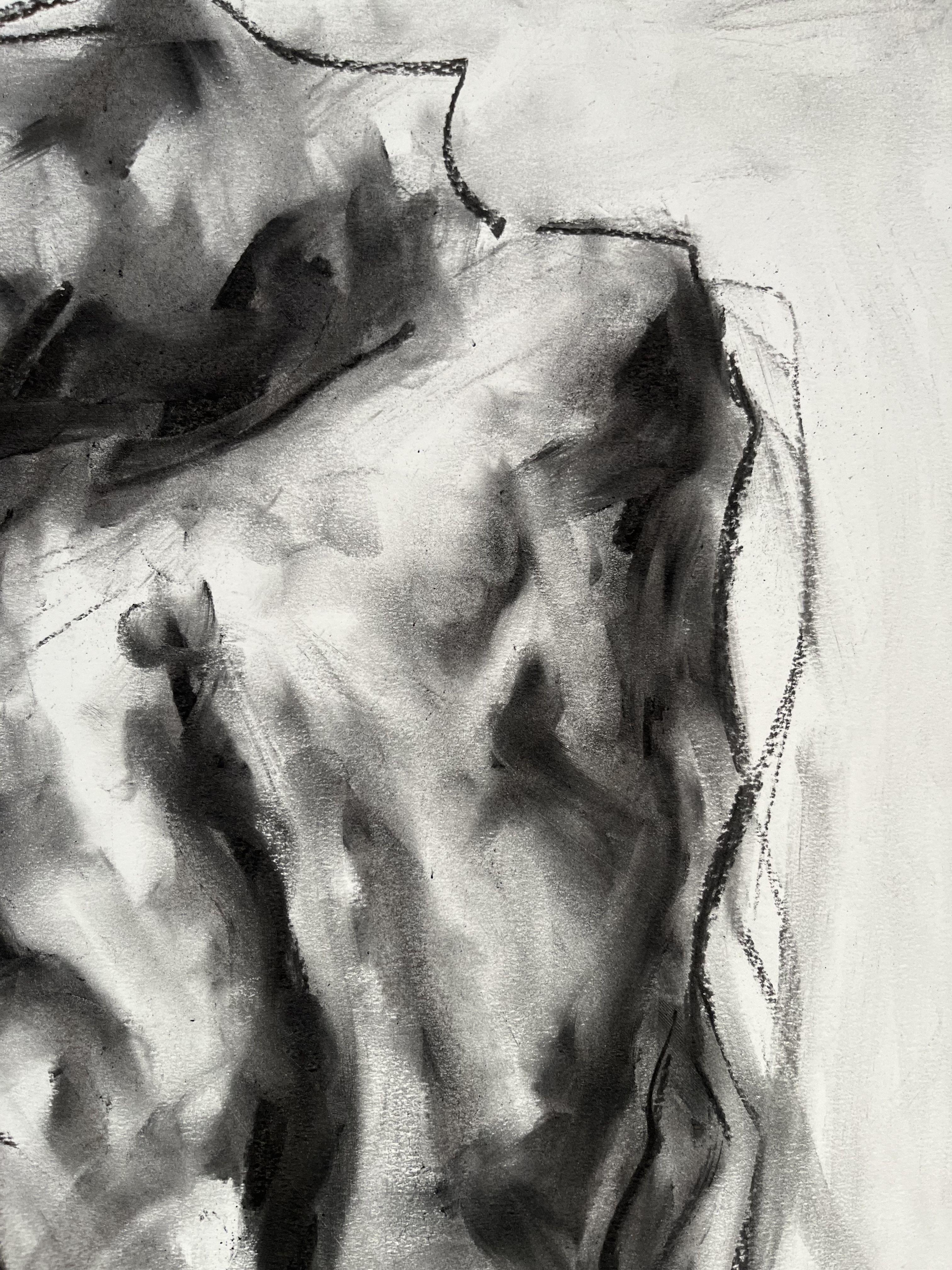 Original charcoal drawing on paper by James Shipton  My works are heavily influenced by the art work of Degas and Gustav Klimt.    My desire is to capture the beauty of the human form, whilst portraying human isolation. I achieve this through a