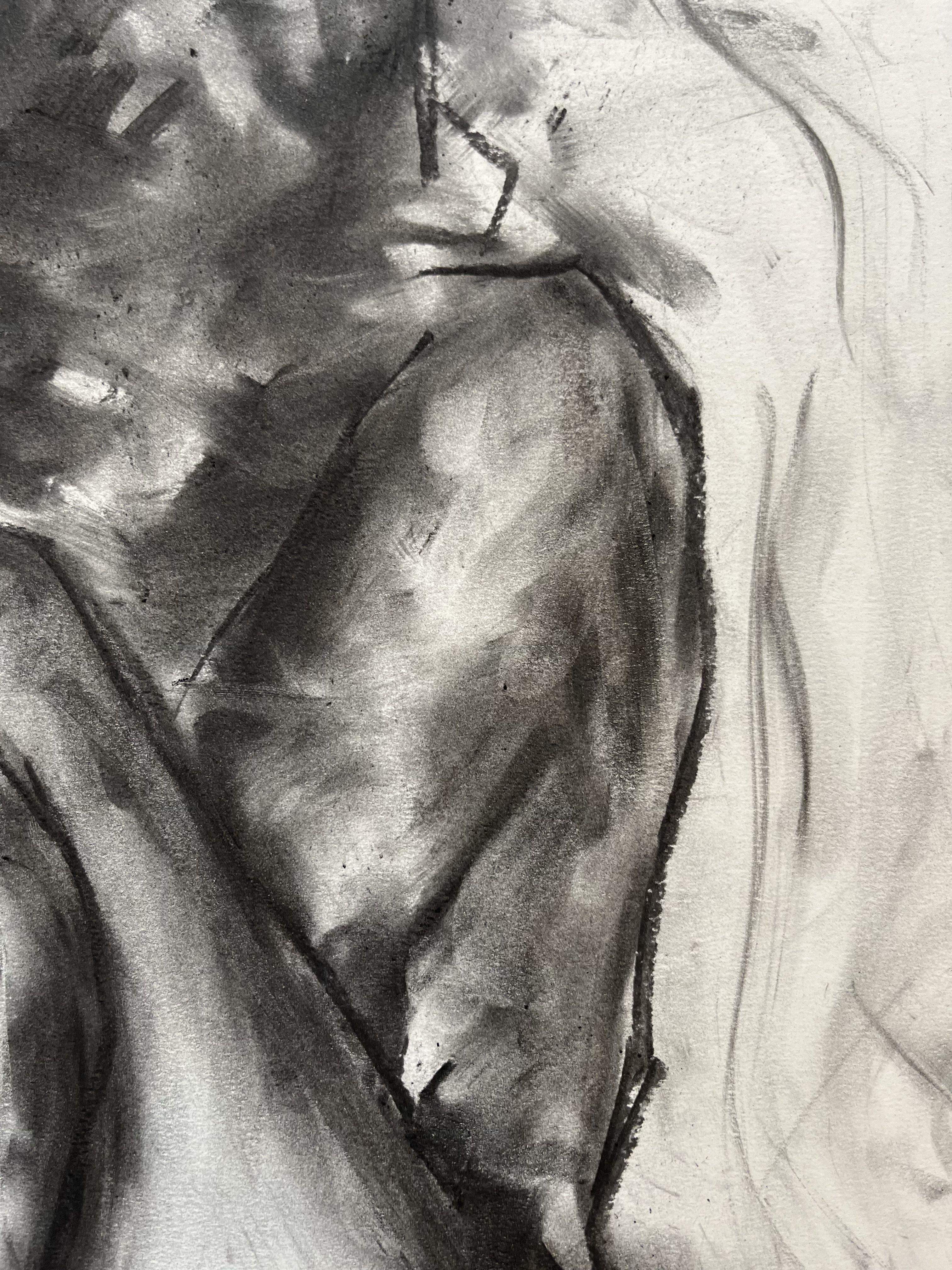 Original charcoal drawing on paper by James Shipton  My works are heavily influenced by the art work of Degas and Gustav Klimt.    My desire is to capture the beauty of the human form, whilst portraying human isolation. I achieve this through a