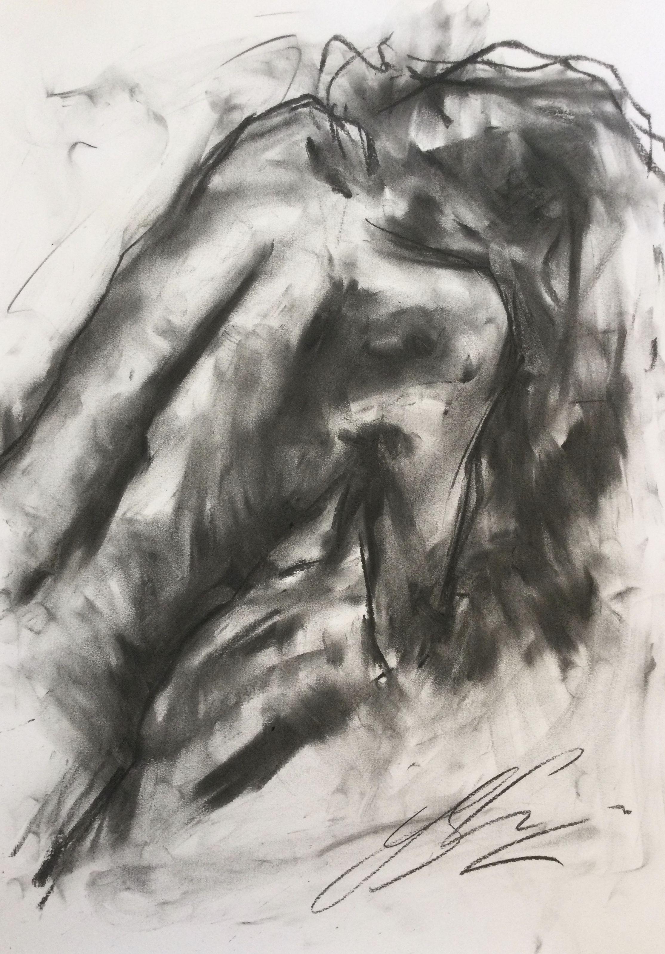 One of Us, Drawing, Charcoal on Paper - Art by James Shipton
