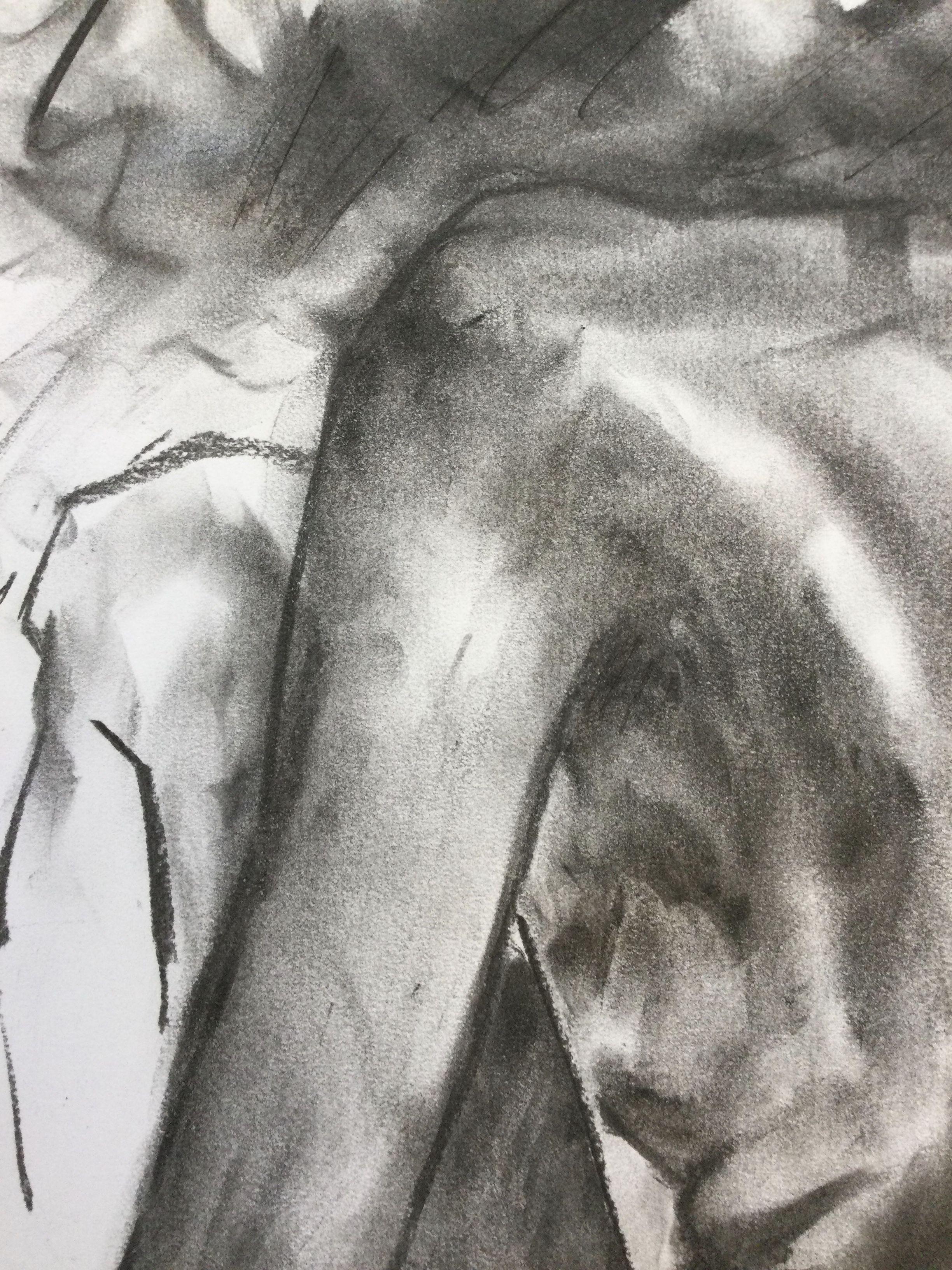 Original charcoal drawing on paper by James Shipton  My works are heavily influenced by the art work of Degas and Gustav Klimt.    My desire is to capture the beauty of the human form, whilst portraying human isolation. I achieve this through a