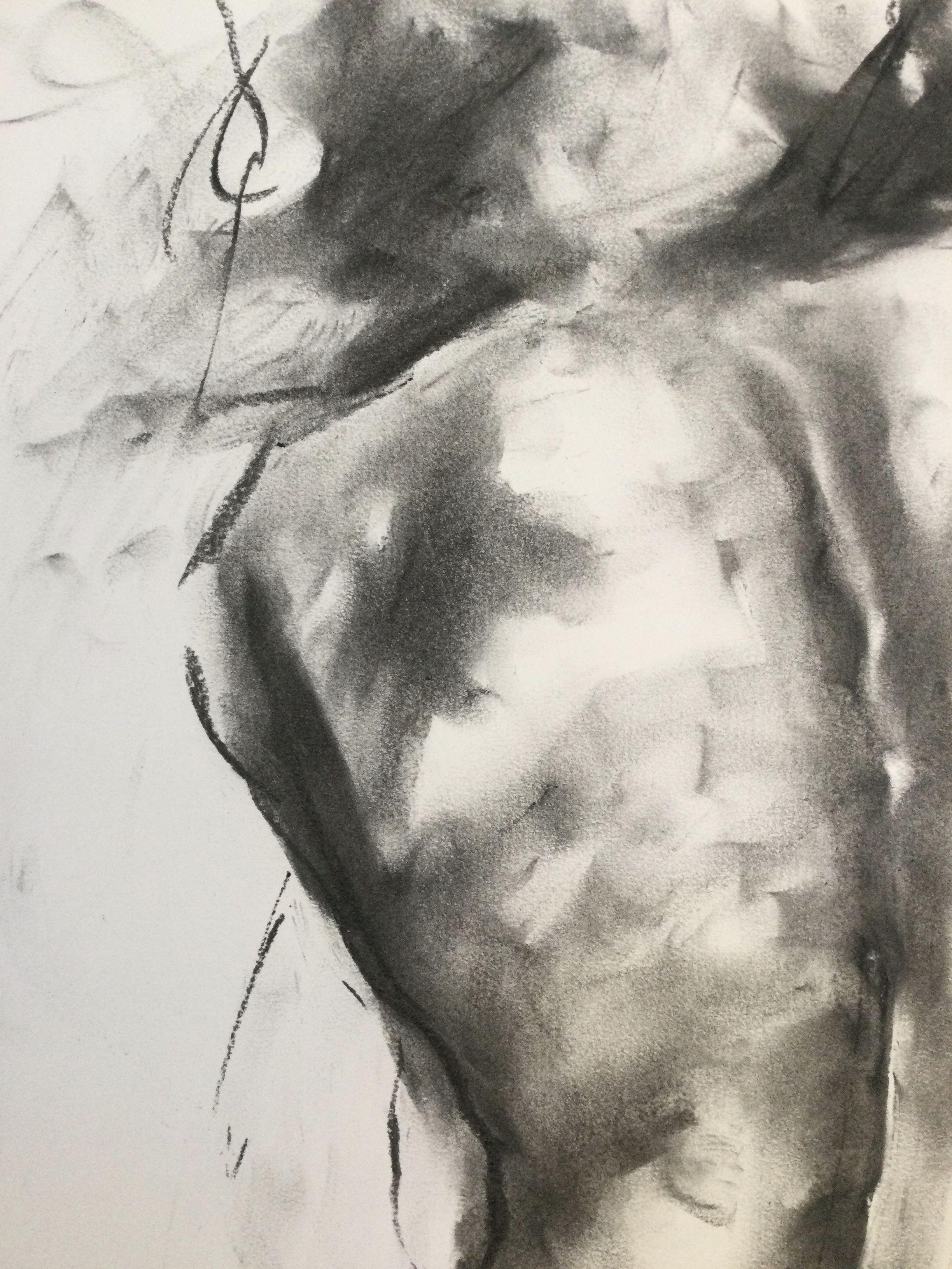 Undone, Drawing, Charcoal on Paper - Impressionist Art by James Shipton