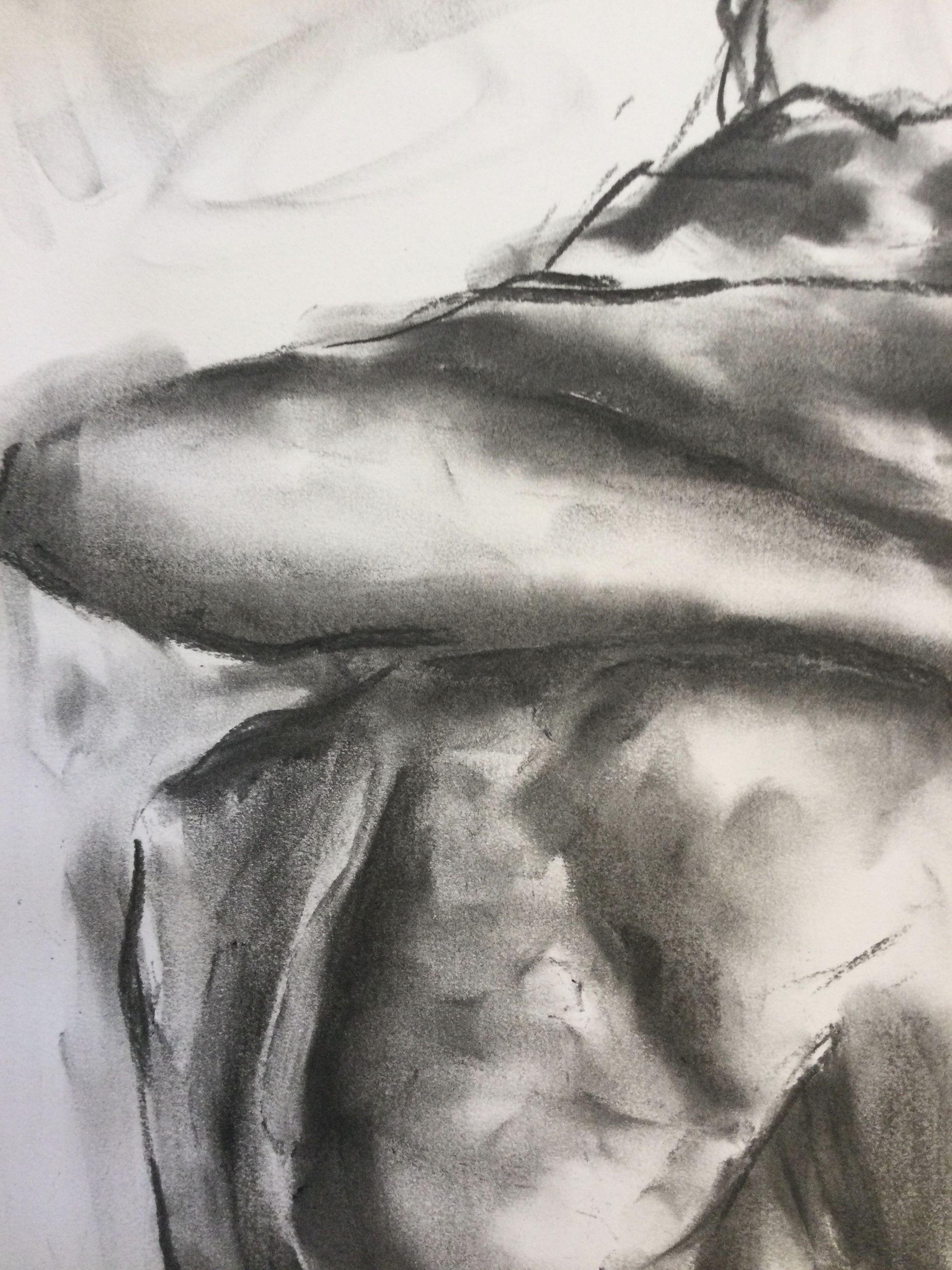 Original charcoal drawing on paper by James Shipton  My works are heavily influenced by the art work of Degas and Gustav Klimt.    My desire is to capture the beauty of the human form, whilst portraying human isolation. I achieve this through a