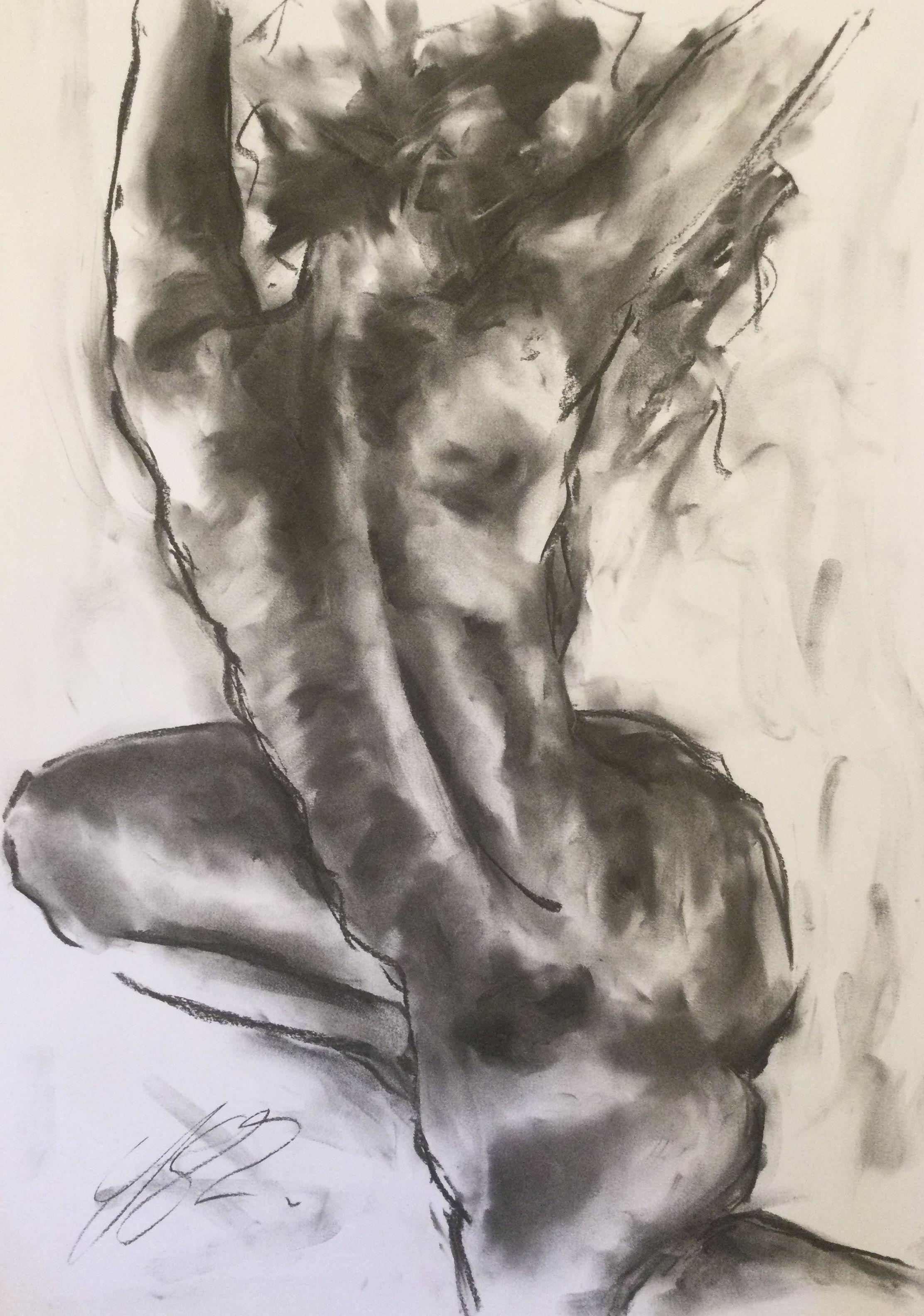 Leap Of Faith, Drawing, Charcoal on Paper - Art by James Shipton