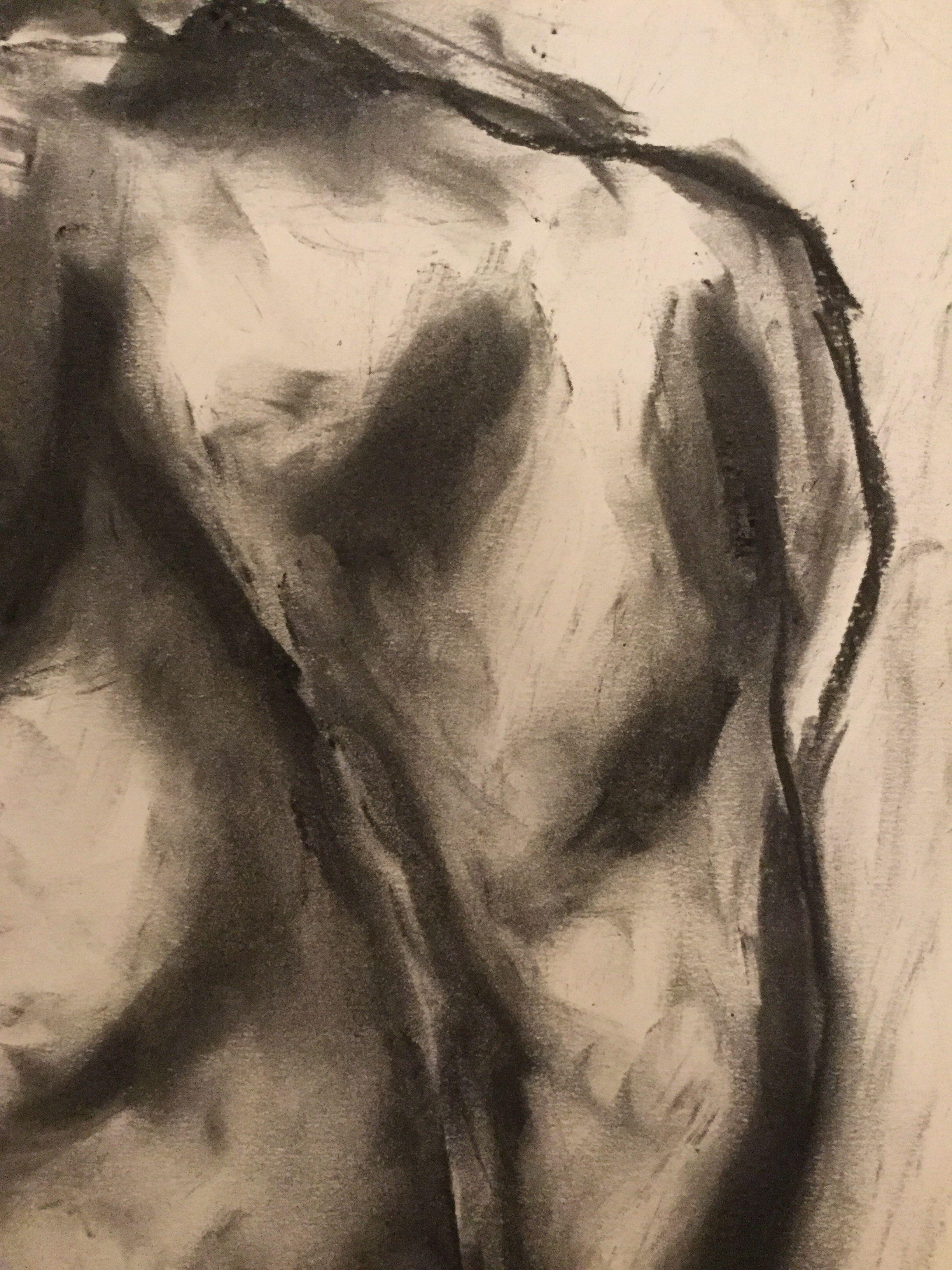 Original charcoal drawing on paper by James Shipton  My works are heavily influenced by the art work of Degas and Gustav Klimt.  My desire is to capture the beauty of the female human form, whilst portraying human isolation. I achieve this through a