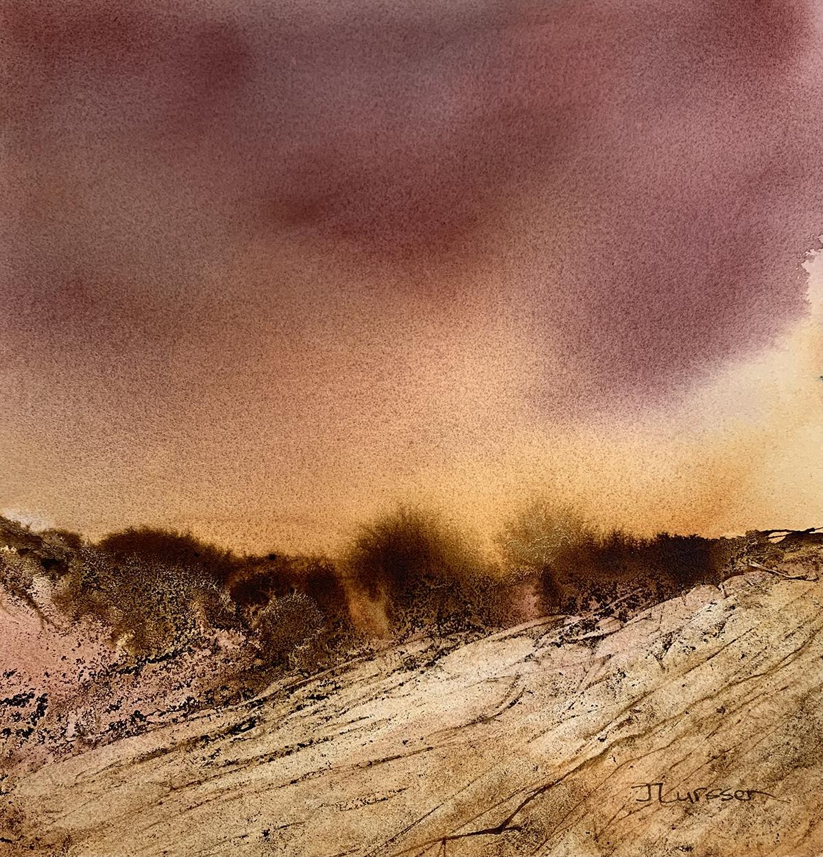 Desert Sunset II, Gemälde, Aquarell auf Aquarellpapier – Art von Jean Lurssen