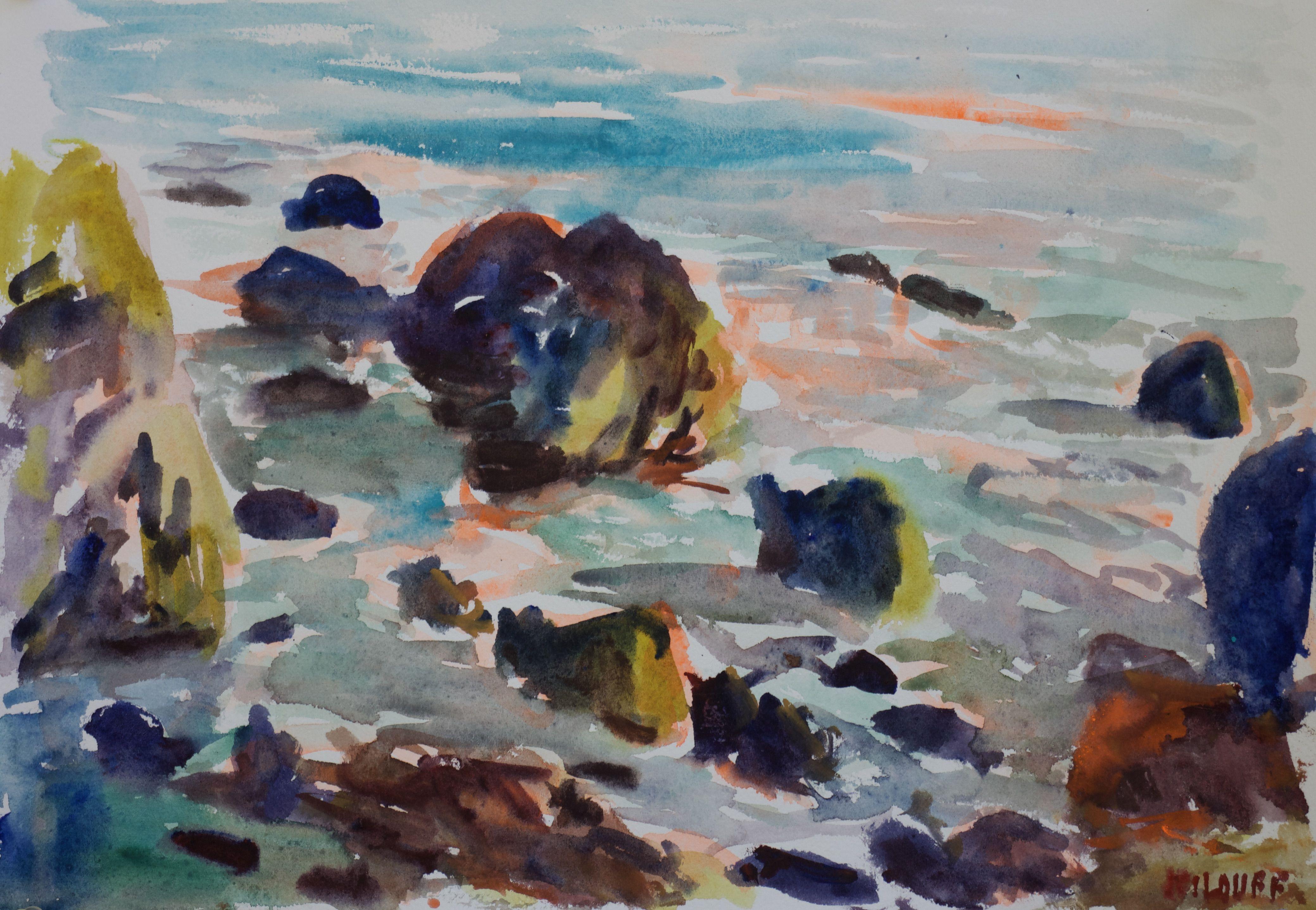 Malibu Rocks #2, Gemälde, Aquarell auf Aquarellpapier – Art von John Kilduff