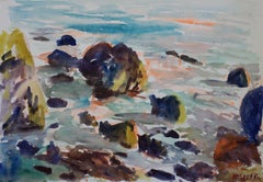 Malibu Rocks #2, peinture, aquarelle sur papier aquarelle