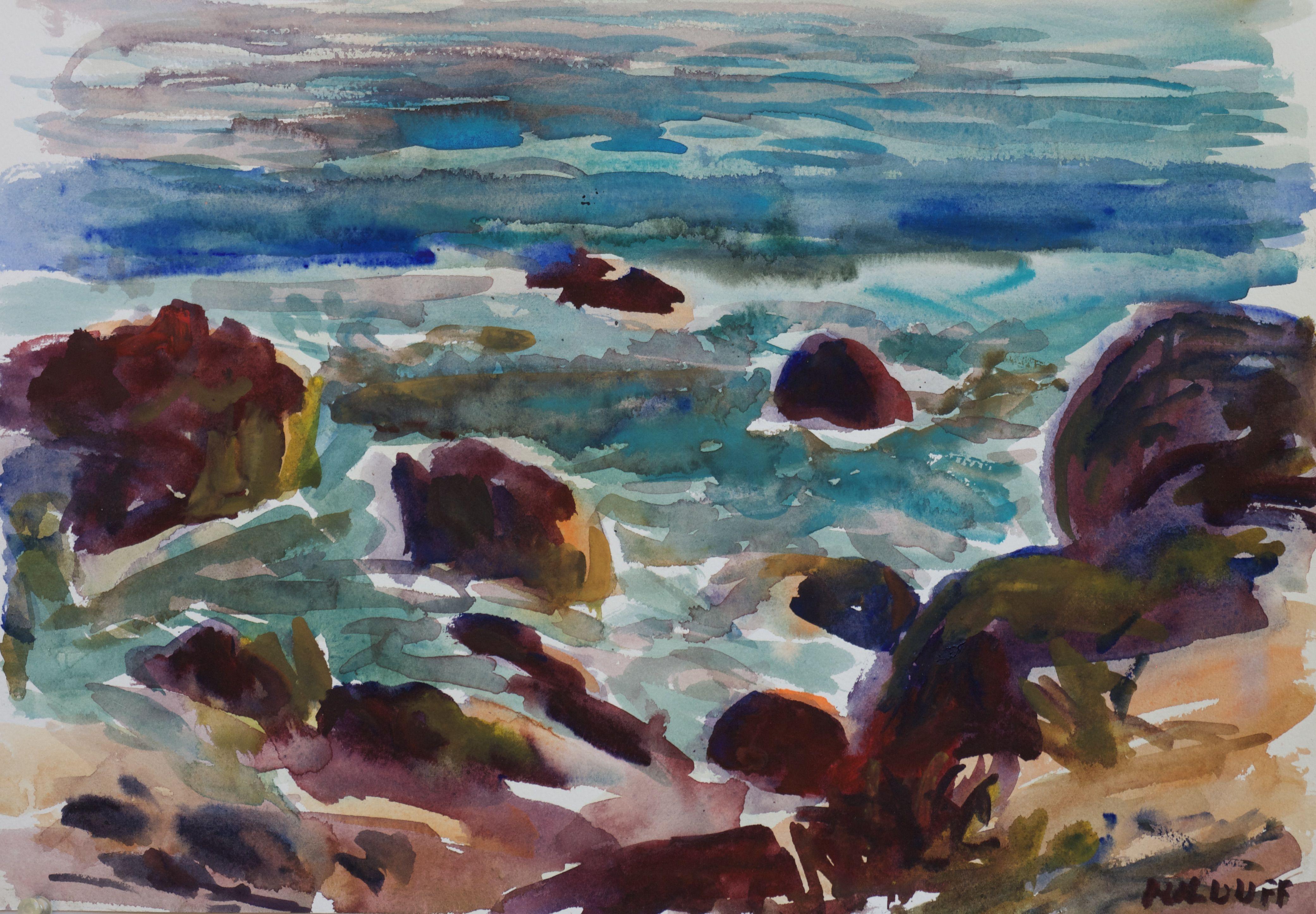 Les roches de Malibu n°1, peinture, aquarelle sur papier aquarelle - Art de John Kilduff