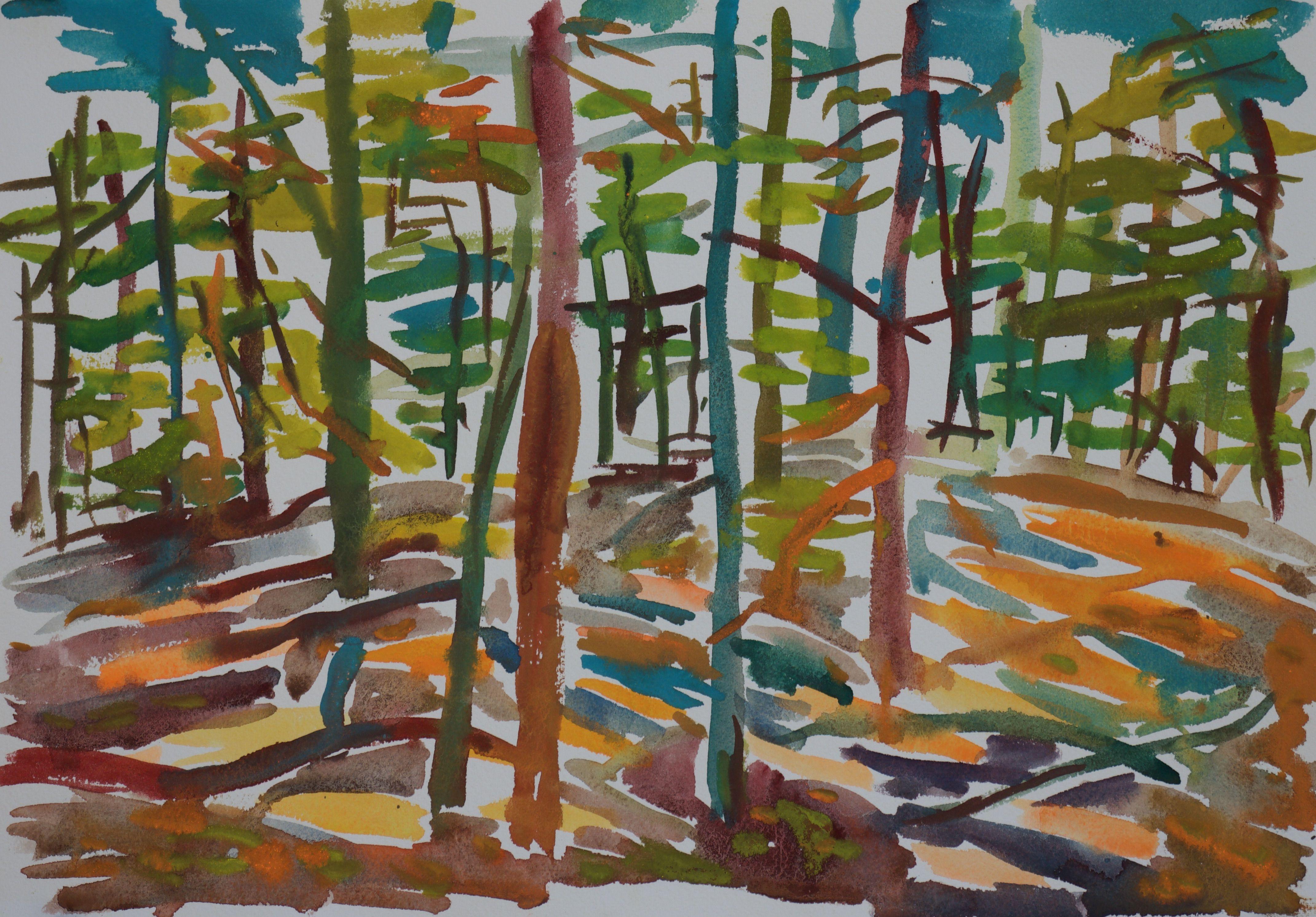 Ox-Bow-Holz's number 2, Gemälde, Aquarell auf Aquarellpapier – Art von John Kilduff