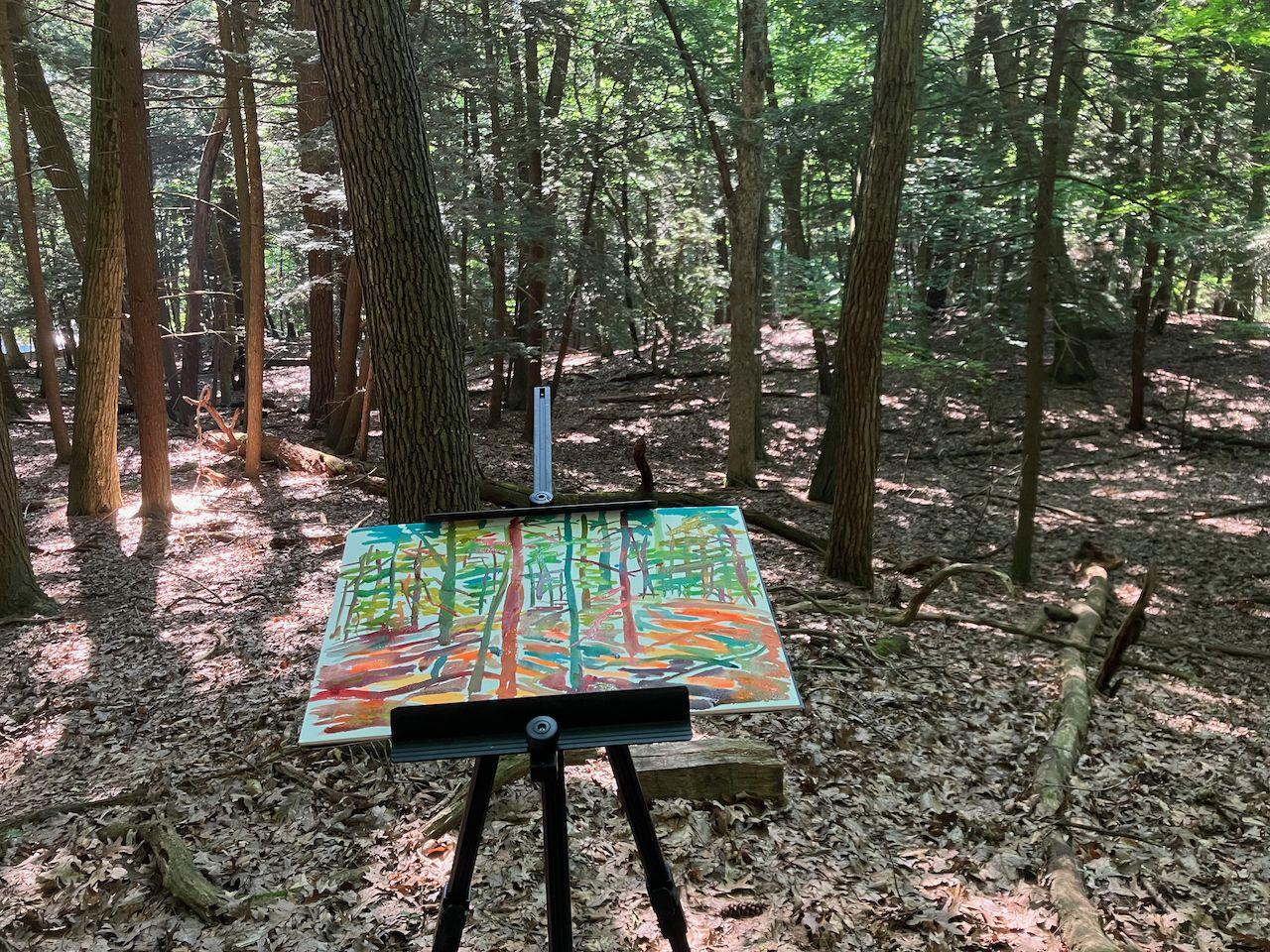 Pleinair-Aquarell des Waldes bei Ox-Bow in Saugatuck, MI. :: Gemälde :: Impressionist :: Dieses Werk wird mit einem offiziellen, vom Künstler unterzeichneten Echtheitszertifikat geliefert :: Bereit zum Aufhängen: Nein :: Signiert: Ja :: Ort der