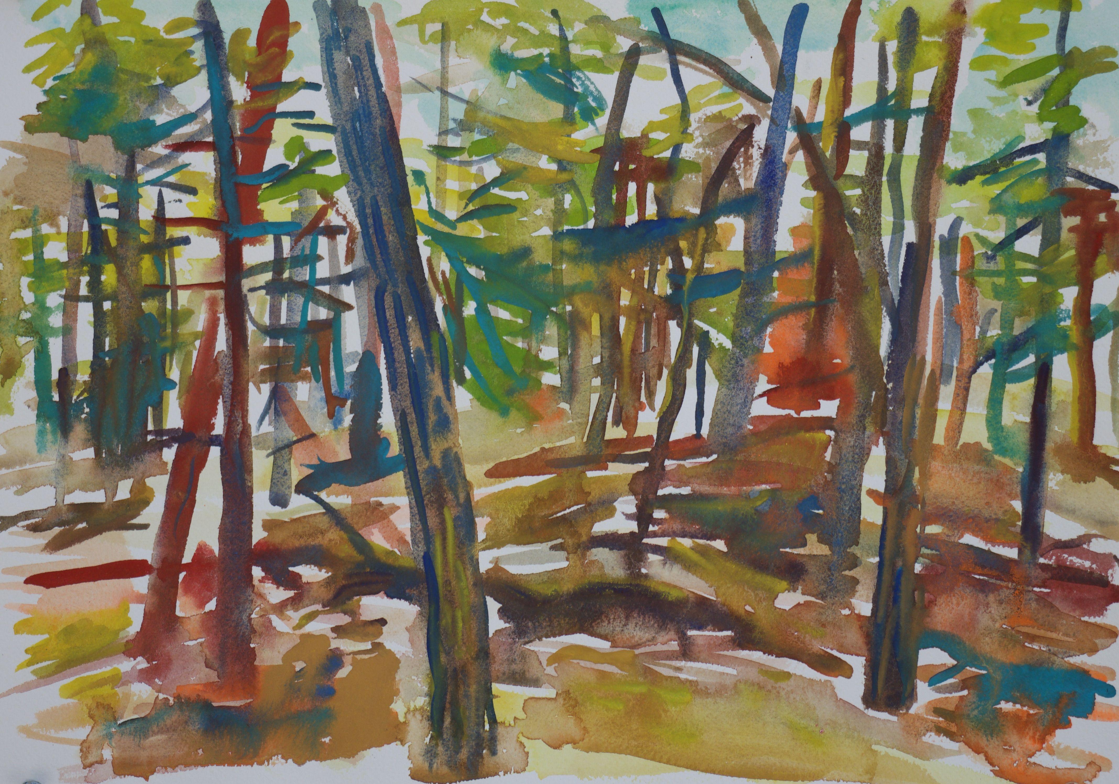 Ox-Bow Woods Nummer 1, Gemälde, Aquarell auf Aquarellpapier – Art von John Kilduff