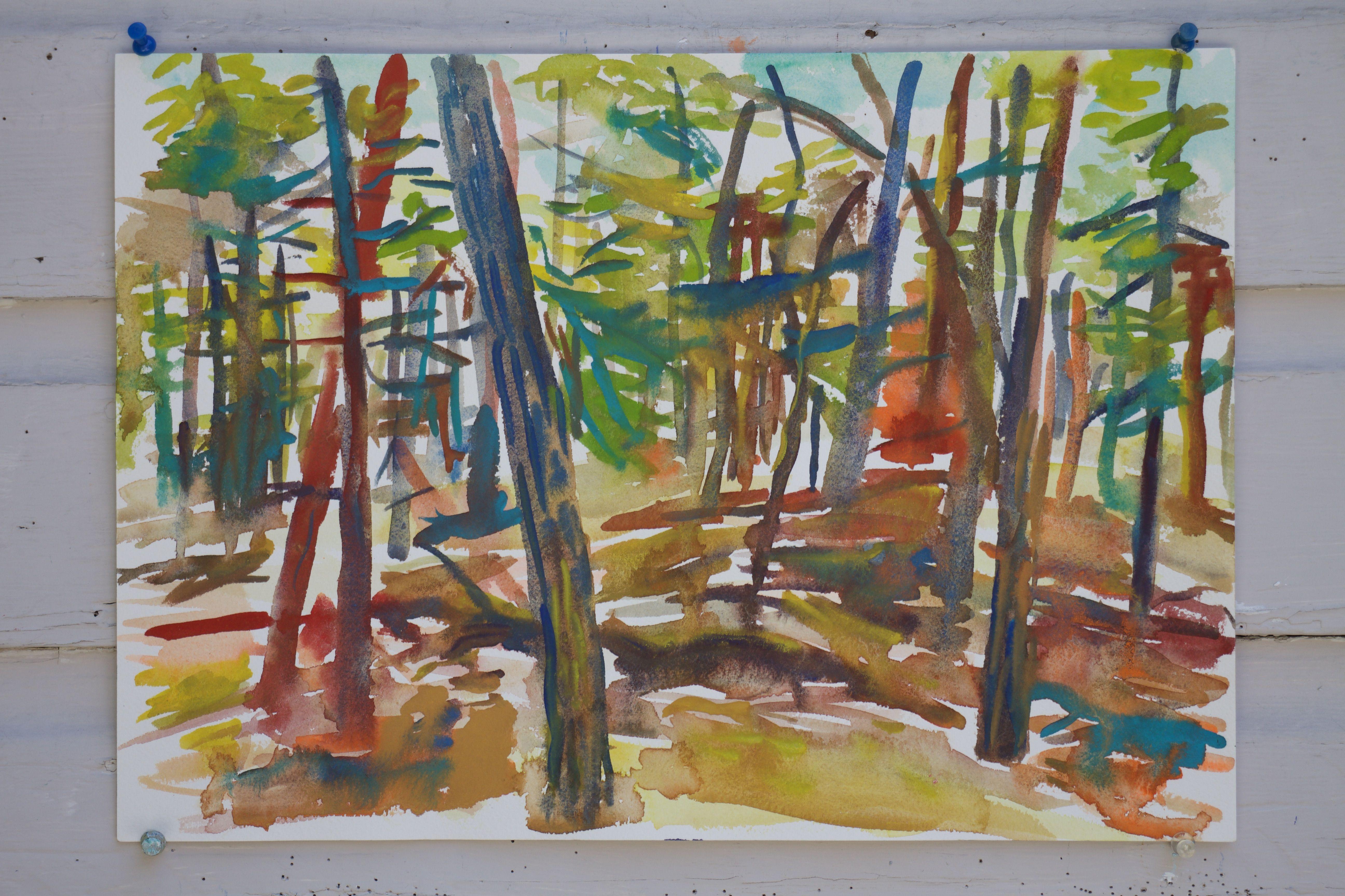 Ox-Bow woods number 1, Painting, Watercolor on Watercolor Paper - Impressionist Art by John Kilduff