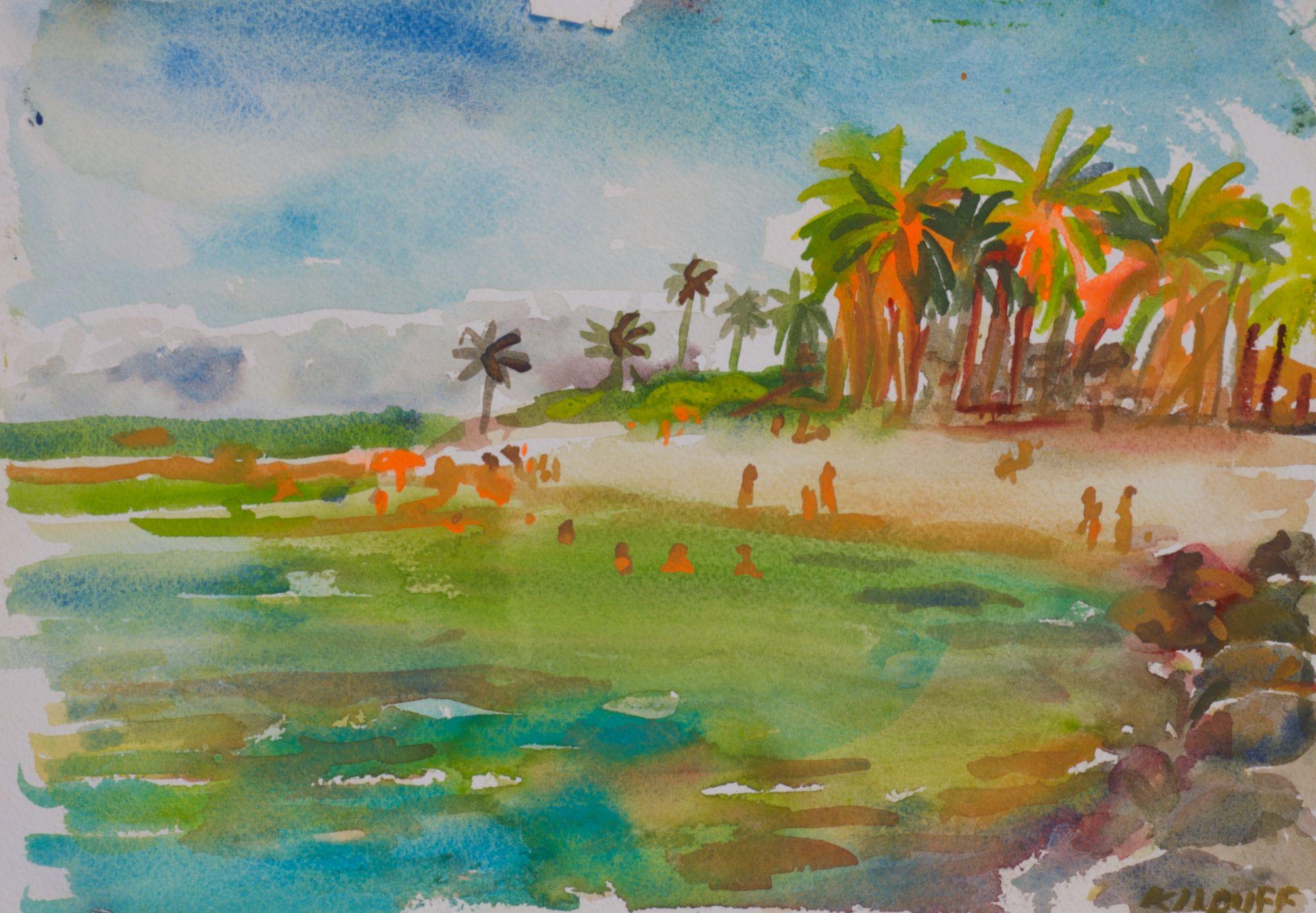 El Escambron Beach, Painting, Watercolor on Watercolor Paper - Art by John Kilduff